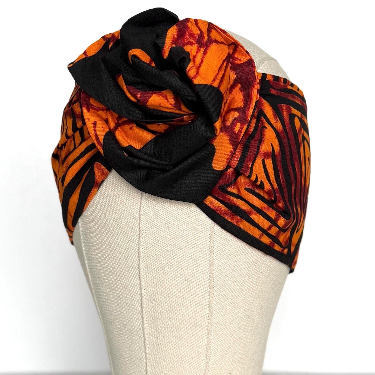 Extra Wide Adjustable Wire Wrap, Ankara Wired Headband, Black Orange African Fabric Head Wrap, Ankara Afro Boho Accessories