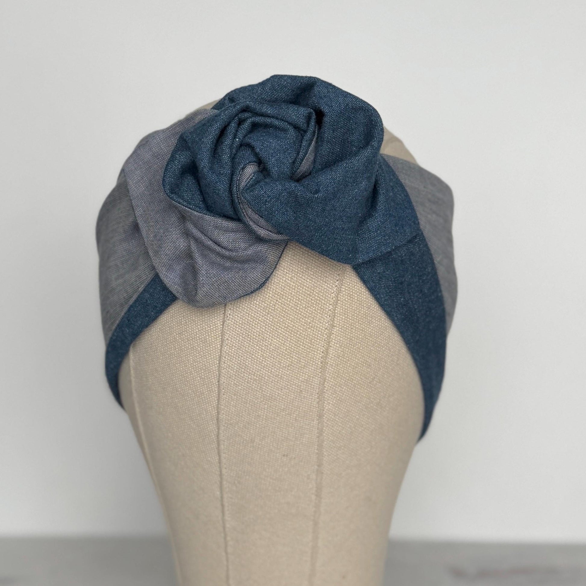 Extra Wide Reversible BENDABLE Wire Headband, Medium Denim Wired Head Wrap, Turban Accessories, Head Scarf Bandana