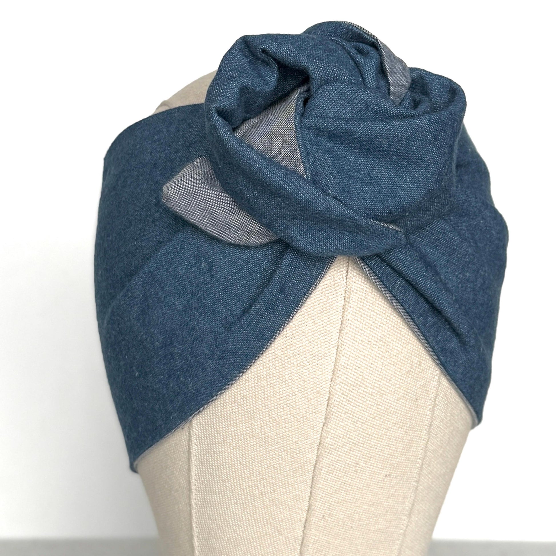 Extra Wide Reversible BENDABLE Wire Headband, Medium Denim Wired Head Wrap, Turban Accessories, Head Scarf Bandana