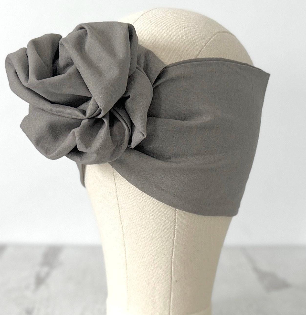 Extra Long Wide Adjustable Wire Headband, Smoke Gray Solid Colored, Wired Headband, Fabric Head Wrap, Turban, Cotton Headband for Women