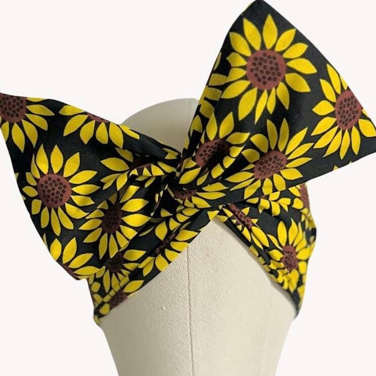 Extra Wide Adjustable Wire Headband, Sunflower Print, Wired Headband, Cotton Fabric Head Wrap, Turban, Boho Accessories, Headband Women