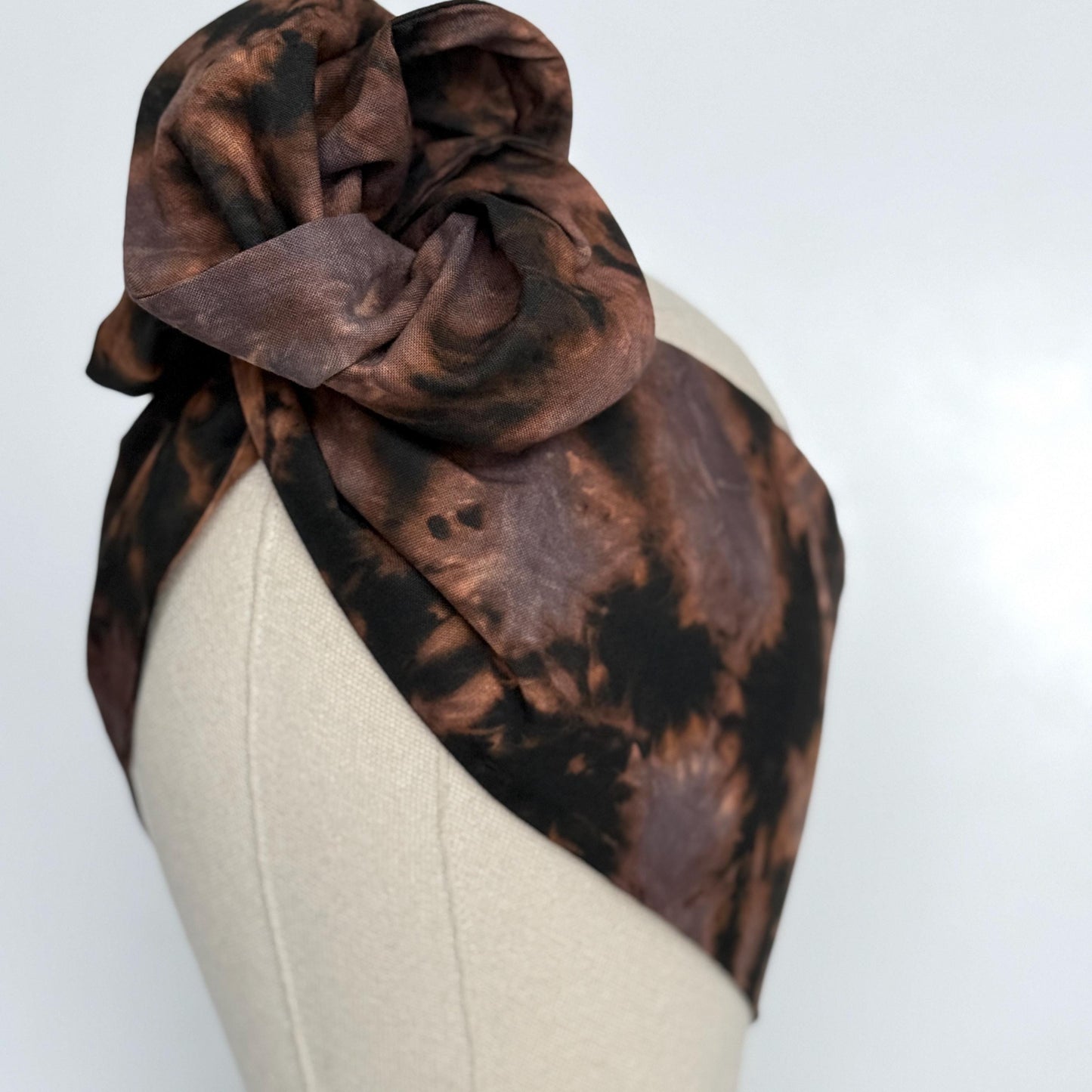 Hand Dyed Long Wide ADJUSTABLE Wire Headband, Taupe Black Tie Dyed Spring Summer Wired Head Wrap, Hair Accessories Women, No Slip Bandana