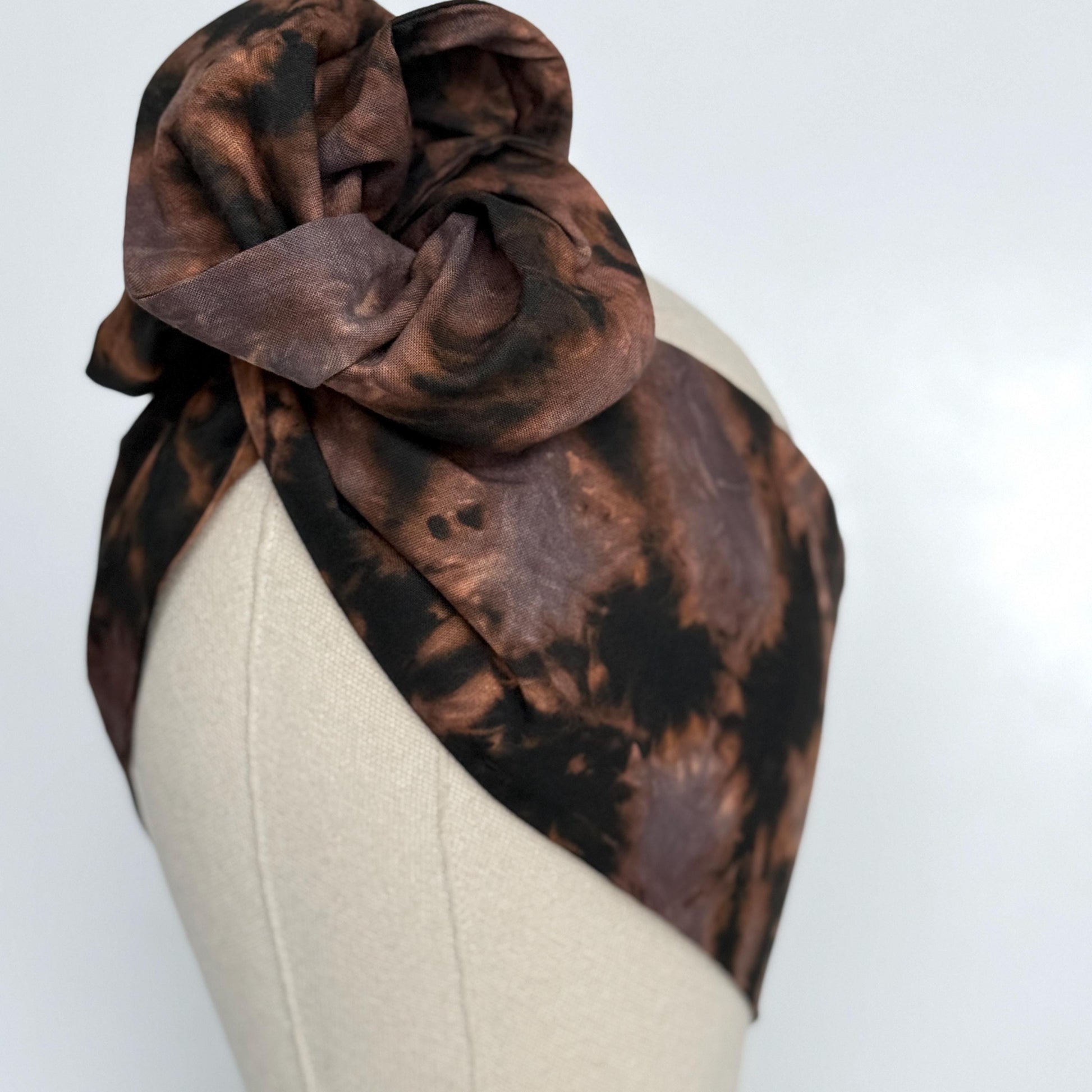 Hand Dyed Long Wide ADJUSTABLE Wire Headband, Taupe Black Tie Dyed Spring Summer Wired Head Wrap, Hair Accessories Women, No Slip Bandana