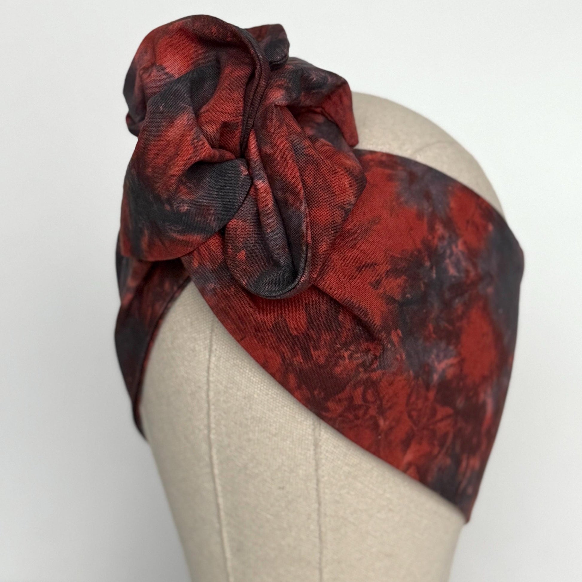 Extra Wide Adjustable Wire Headband, Hand dyed Tie Dye Maroon Blue Wired Headband Turban, Fabric Head Wrap, Hair Scarf