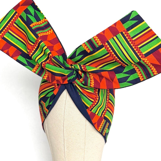 Extra Wide Reversible Wire Wrap African Print Headband, Orange Red Yellow Blue Wired Headband, Head Wrap, Turban for Women, Head Scarf
