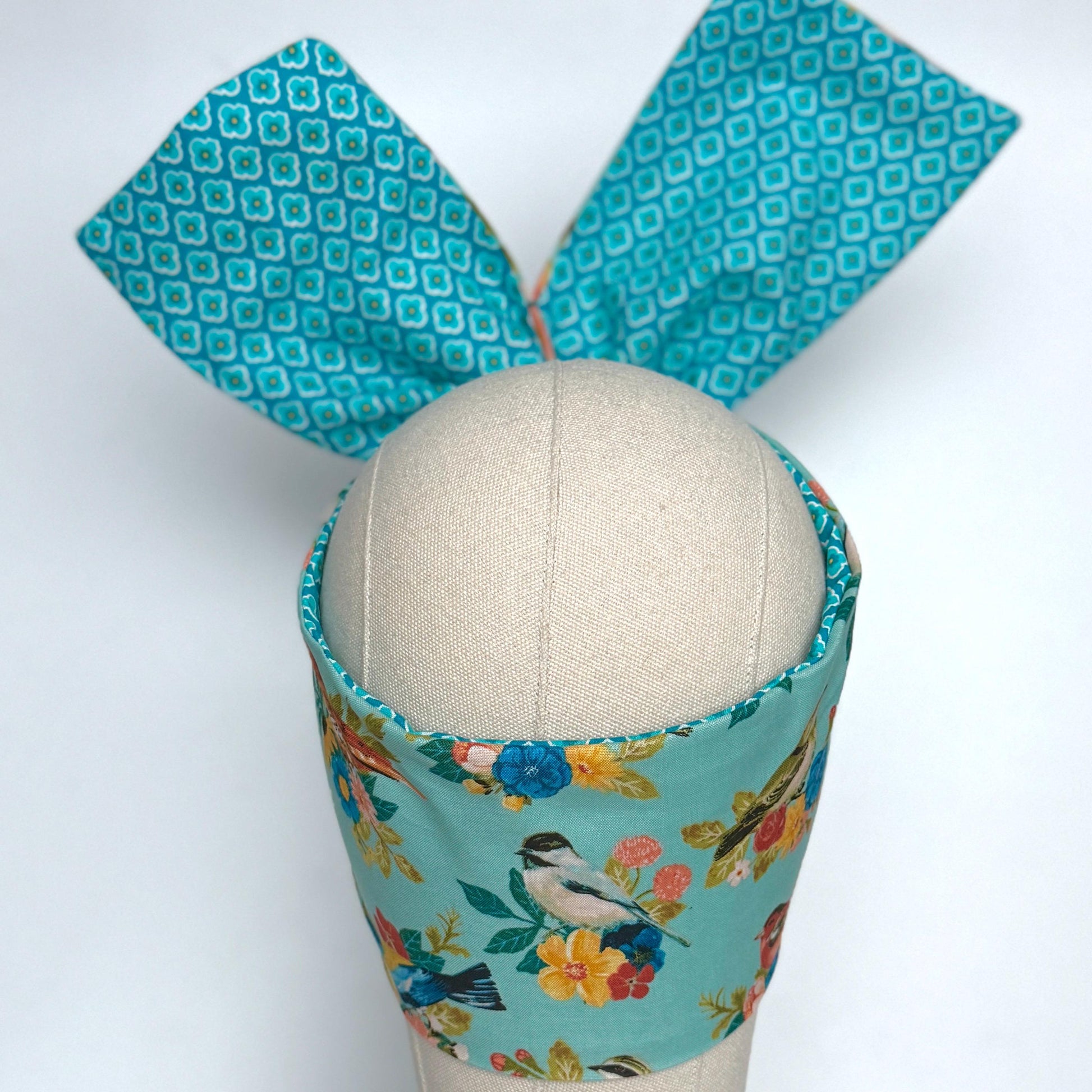 Extra Wide Reversible BENDABLE Wire Headband, Teal Blue Floral Bird Print, Summer Wired Head Wrap, Turban Accessories, Head Scarf Bandana
