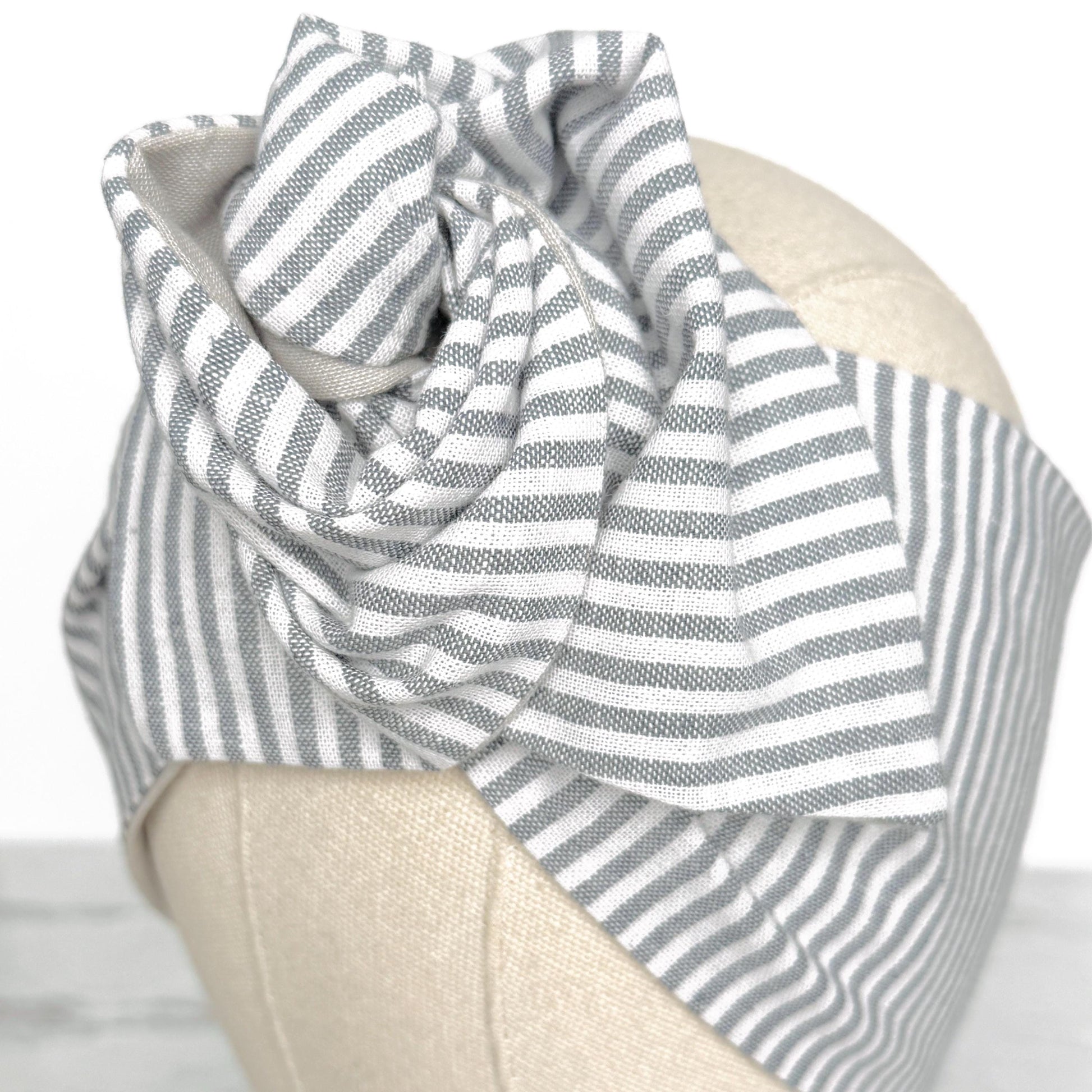 Extra Wide Reversible BENDABLE Wire Headband, Grey White Striped Print, Woven Cotton Wired Head Wrap, Turban Accessories, Head Scarf Bandana
