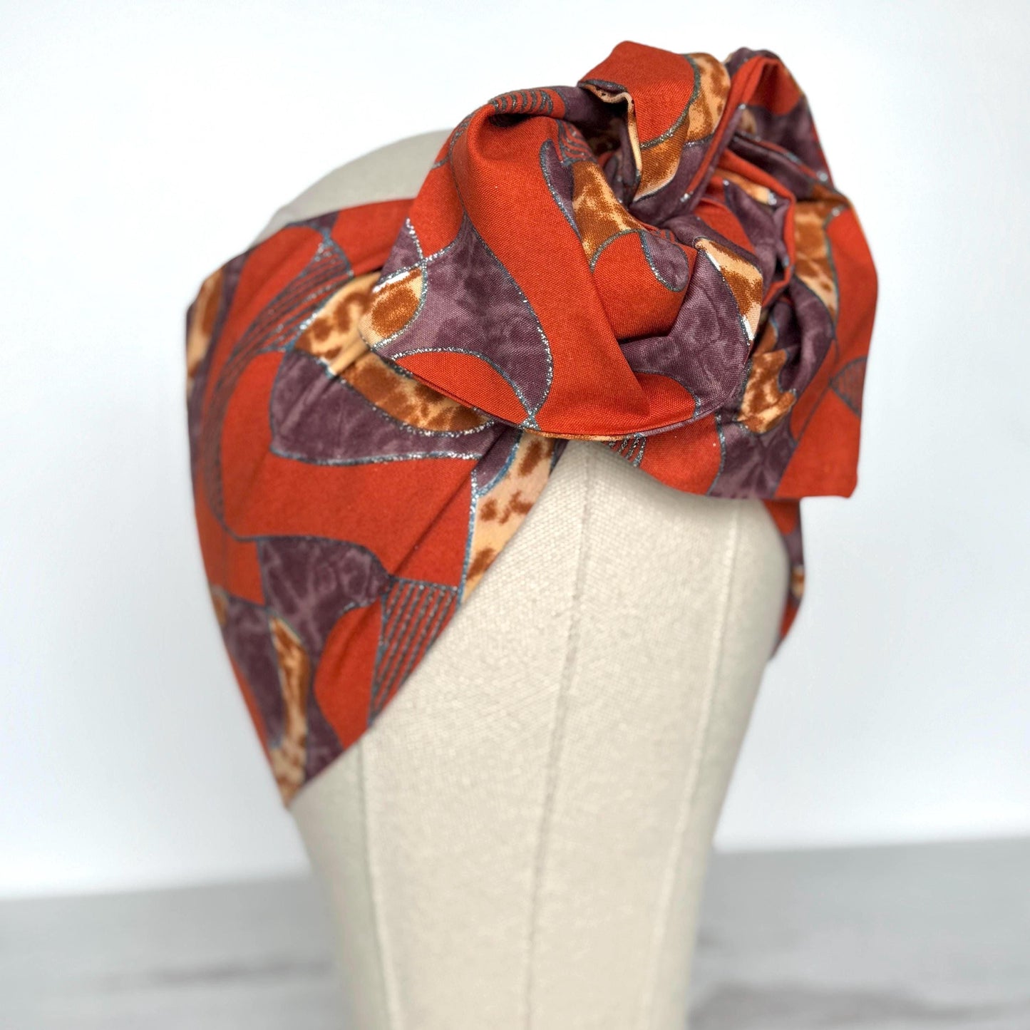 Extra Wide Adjustable Wire Wrap, Ankara Wired Headband, Orange Purplw Tan African Fabric Head Wrap, Ankara Afro Boho Turban