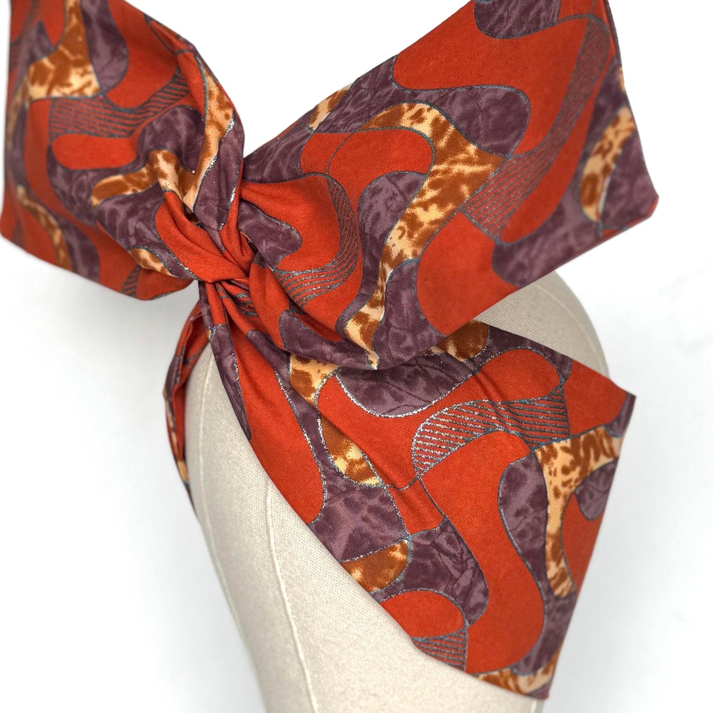 Extra Wide Adjustable Wire Wrap, Ankara Wired Headband, Orange Purplw Tan African Fabric Head Wrap, Ankara Afro Boho Turban
