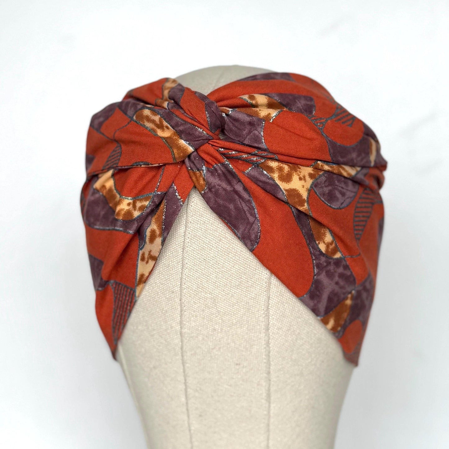 Extra Wide Adjustable Wire Wrap, Ankara Wired Headband, Orange Purplw Tan African Fabric Head Wrap, Ankara Afro Boho Turban