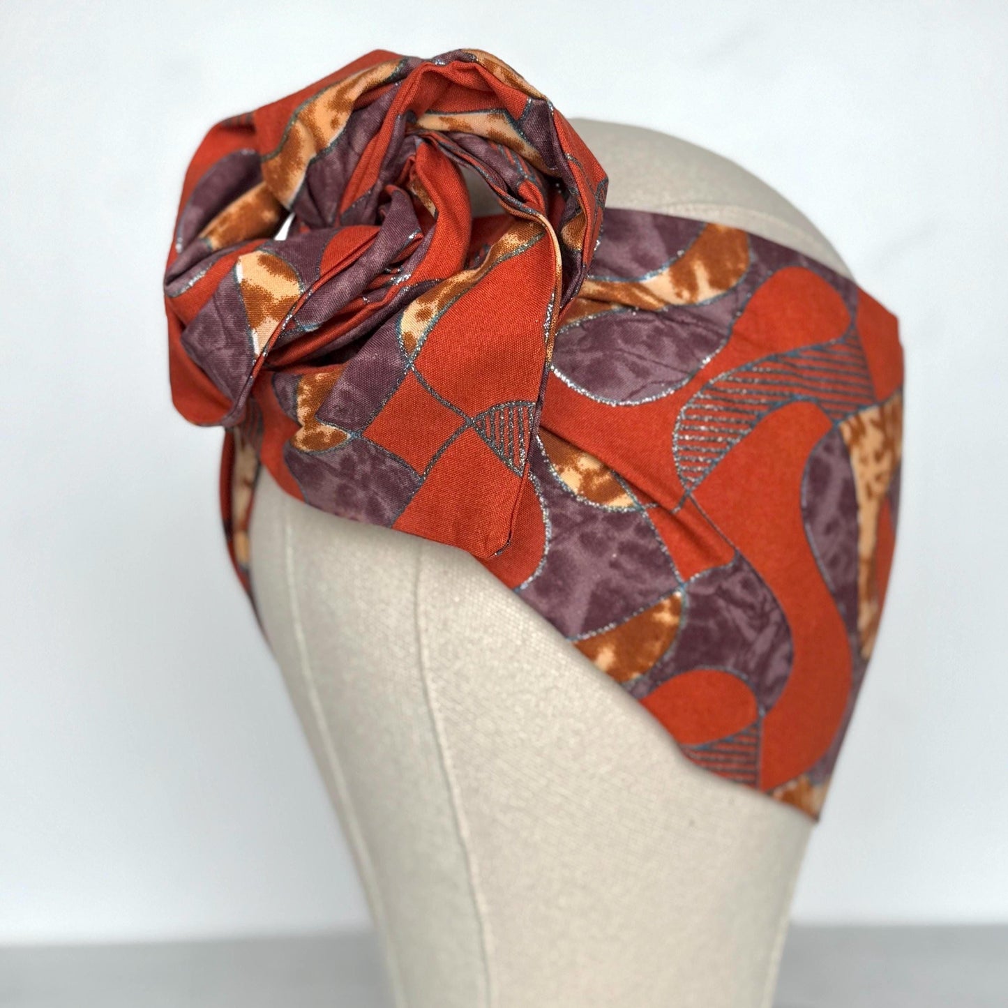Extra Wide Adjustable Wire Wrap, Ankara Wired Headband, Orange Purplw Tan African Fabric Head Wrap, Ankara Afro Boho Turban