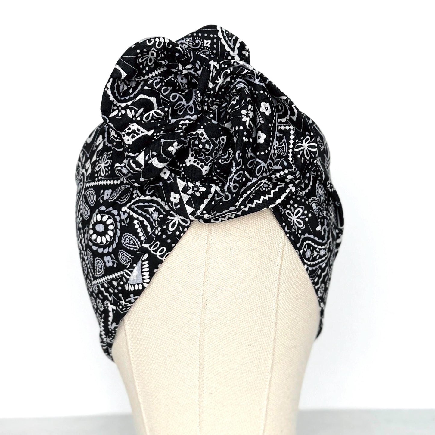 Extra Wide BENDABLE Adjustable Wire Headband, Black White Bandana Print, Wired Headband, Head Wrap, Turban Hair Accessories, Head Scarf