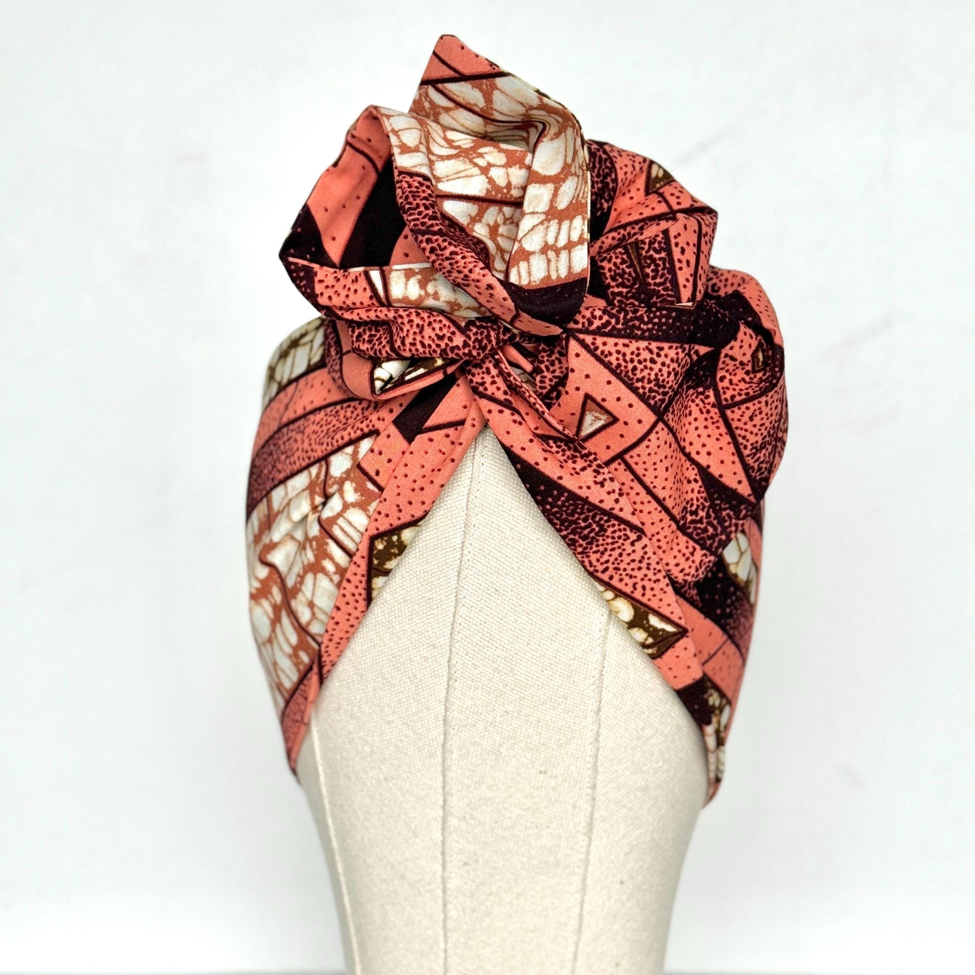 Extra Wide Adjustable Wire Wrap, Ankara Wired Headband, Pink Brown White African Fabric Head Wrap, Ankara Afro Boho Turban, Bandana