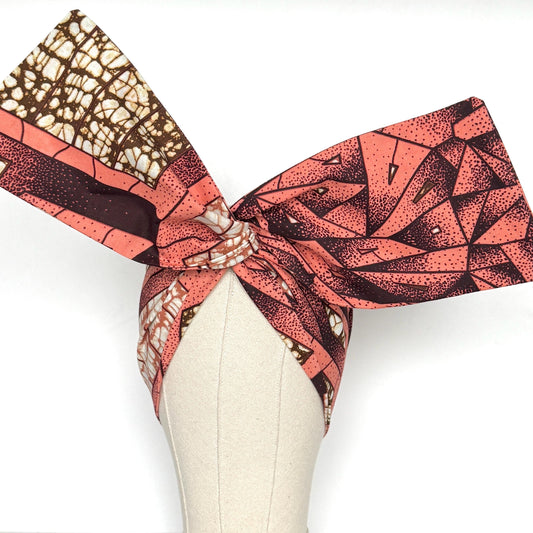 Extra Wide Adjustable Wire Wrap, Ankara Wired Headband, Pink Brown White African Fabric Head Wrap, Ankara Afro Boho Turban, Bandana
