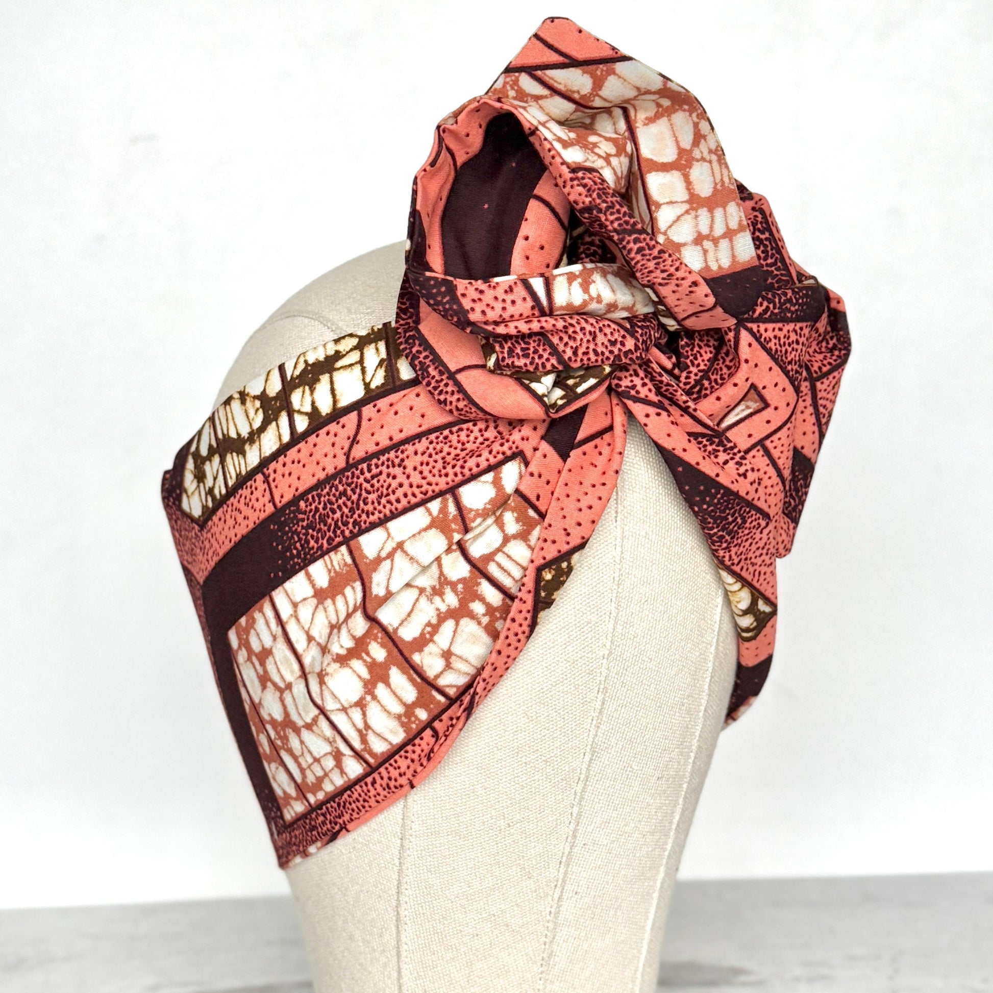 Extra Wide Adjustable Wire Wrap, Ankara Wired Headband, Pink Brown White African Fabric Head Wrap, Ankara Afro Boho Turban, Bandana