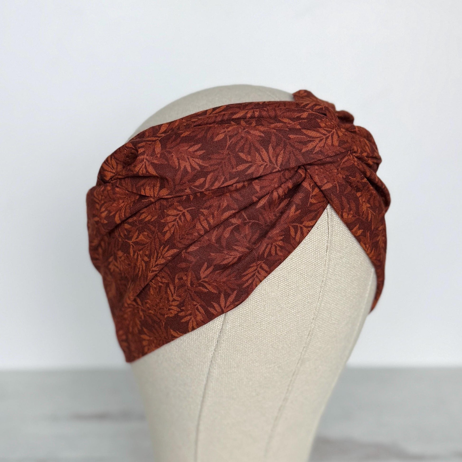 Extra Wide Bendable Wire Headband, Fall Floral Print Brown Wired Head Wrap For Women, Adjustable Fabric Turban, Autumn Winter Head Scarf