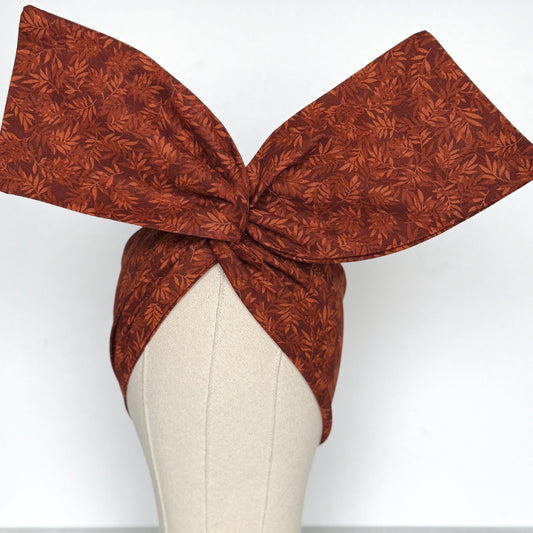 Extra Wide Bendable Wire Headband, Fall Floral Print Brown Wired Head Wrap For Women, Adjustable Fabric Turban, Autumn Winter Head Scarf