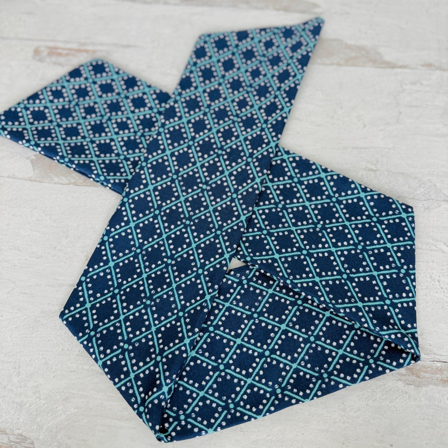 Extra Wide Adjustable Wire Headband, Blue Teal Geometric Print, Boho Wired Headband, Fabric Head Wrap, Turban, Gift for Her, Bendable Scarf