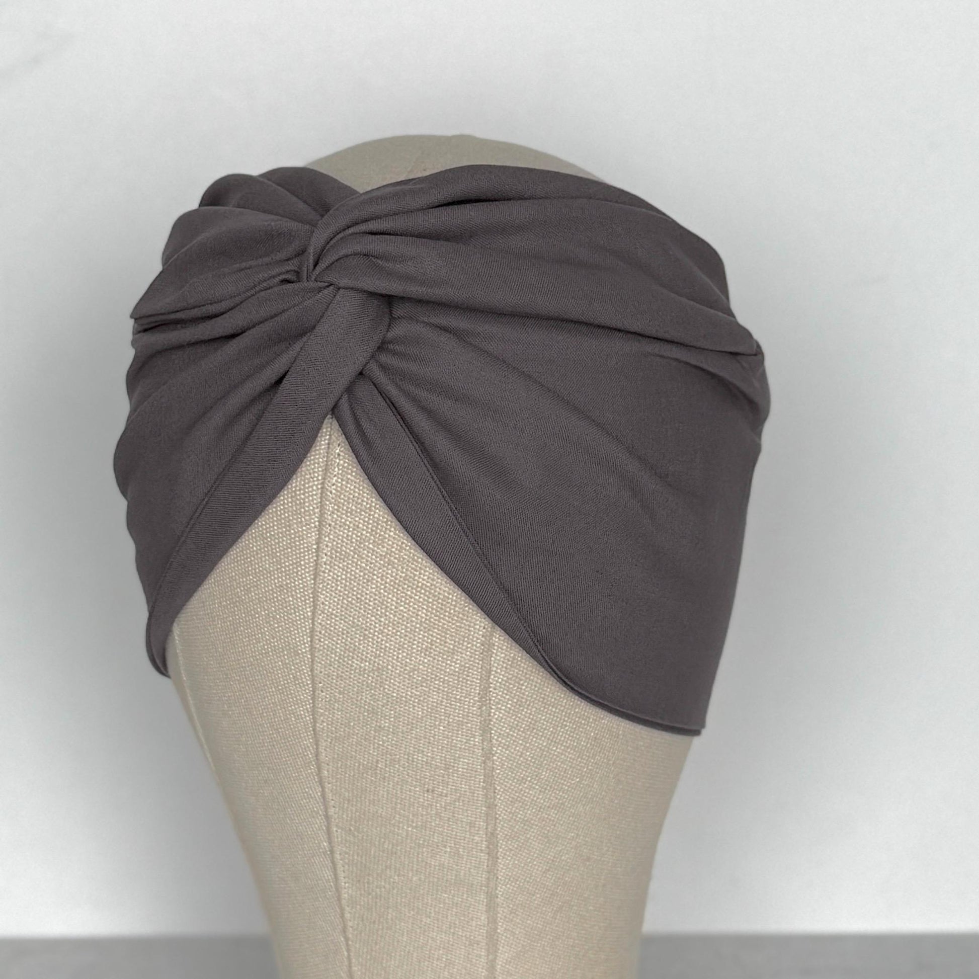 Extra Wide Adjustable Wire Headband, Dark Smoke Gray Solid Print Wired Head Wrap, Turban, Fall Fashion Hair Accessories for Women