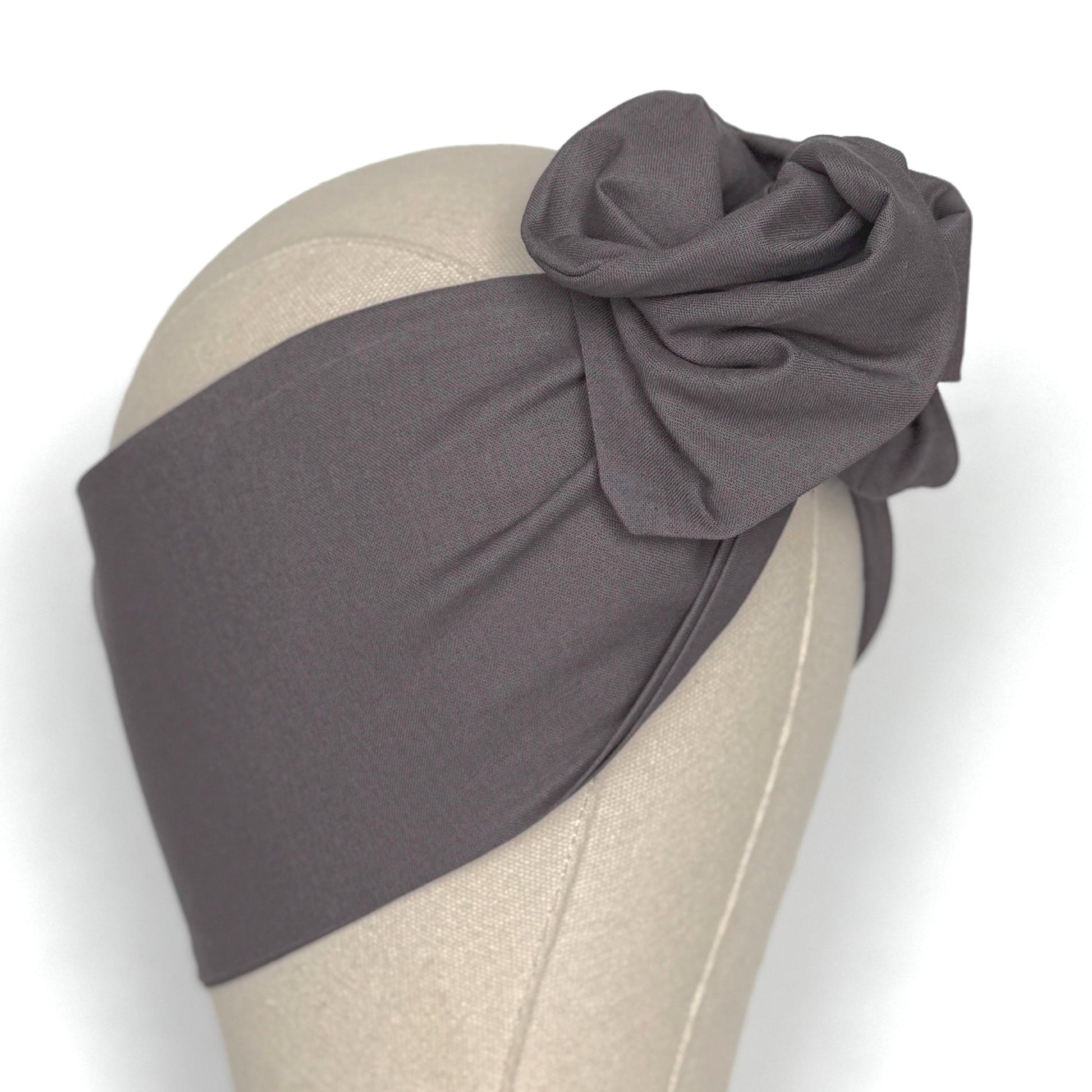 Extra Wide Adjustable Wire Headband, Dark Smoke Gray Solid Print Wired Head Wrap, Turban, Fall Fashion Hair Accessories for Women