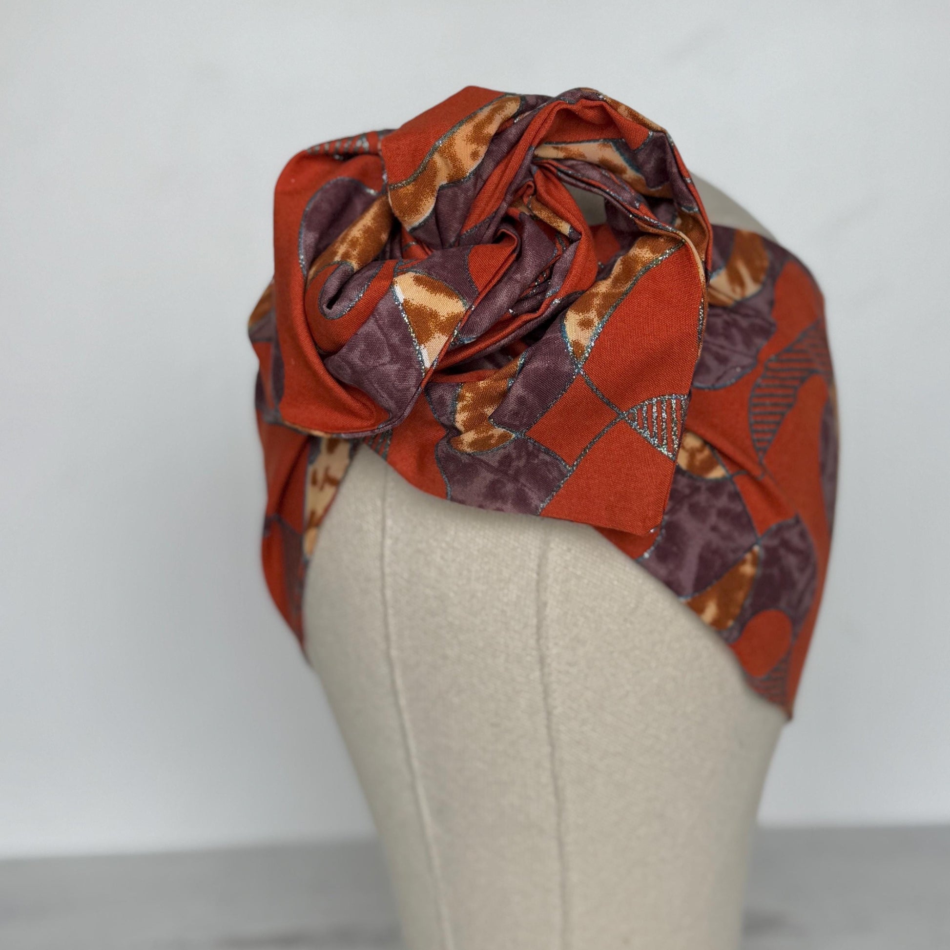 Extra Wide Adjustable Wire Wrap, Ankara Wired Headband, Orange Purplw Tan African Fabric Head Wrap, Ankara Afro Boho Turban