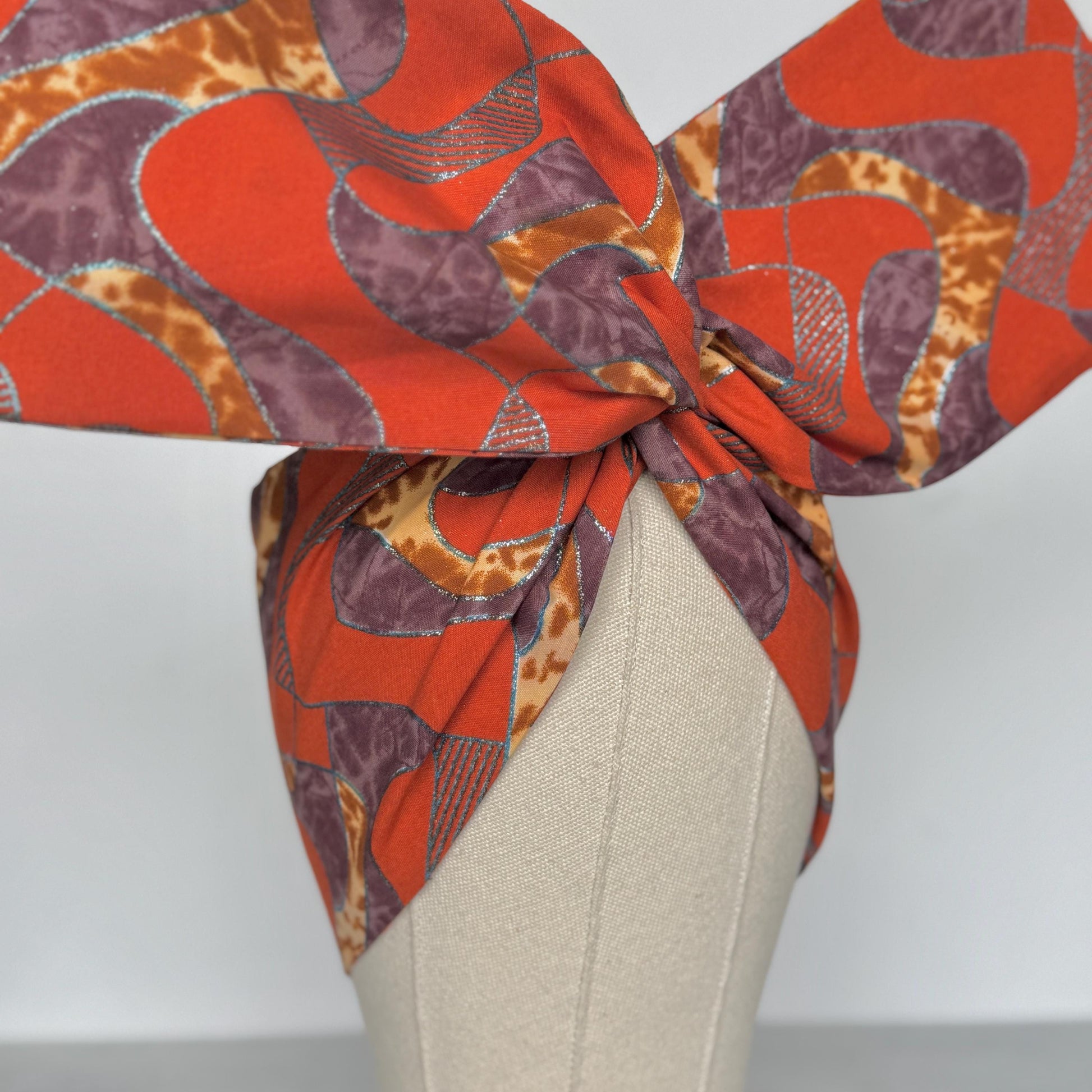 Extra Wide Adjustable Wire Wrap, Ankara Wired Headband, Orange Purplw Tan African Fabric Head Wrap, Ankara Afro Boho Turban