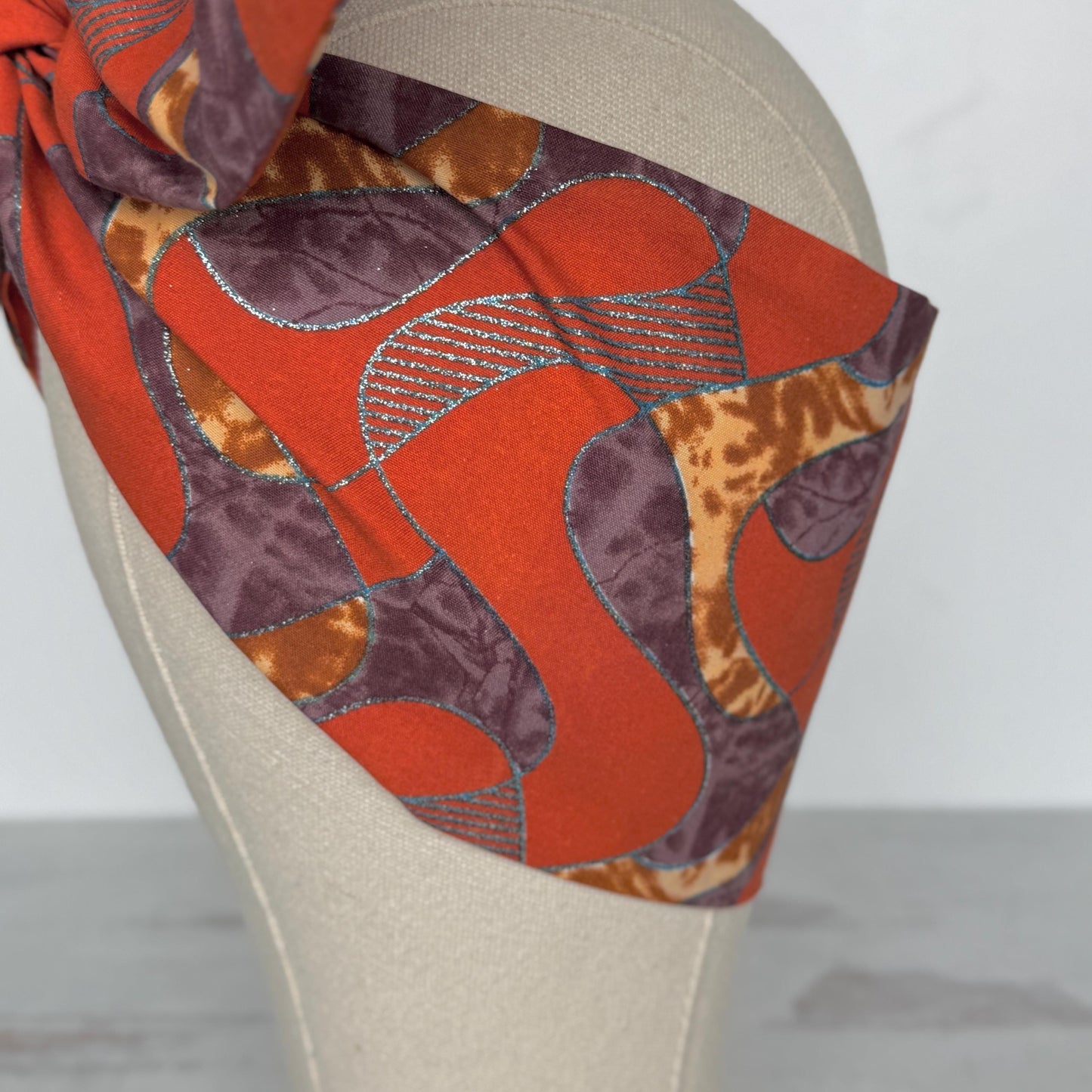 Extra Wide Adjustable Wire Wrap, Ankara Wired Headband, Orange Purplw Tan African Fabric Head Wrap, Ankara Afro Boho Turban