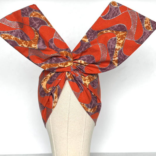Extra Wide Adjustable Wire Wrap, Ankara Wired Headband, Orange Purplw Tan African Fabric Head Wrap, Ankara Afro Boho Turban