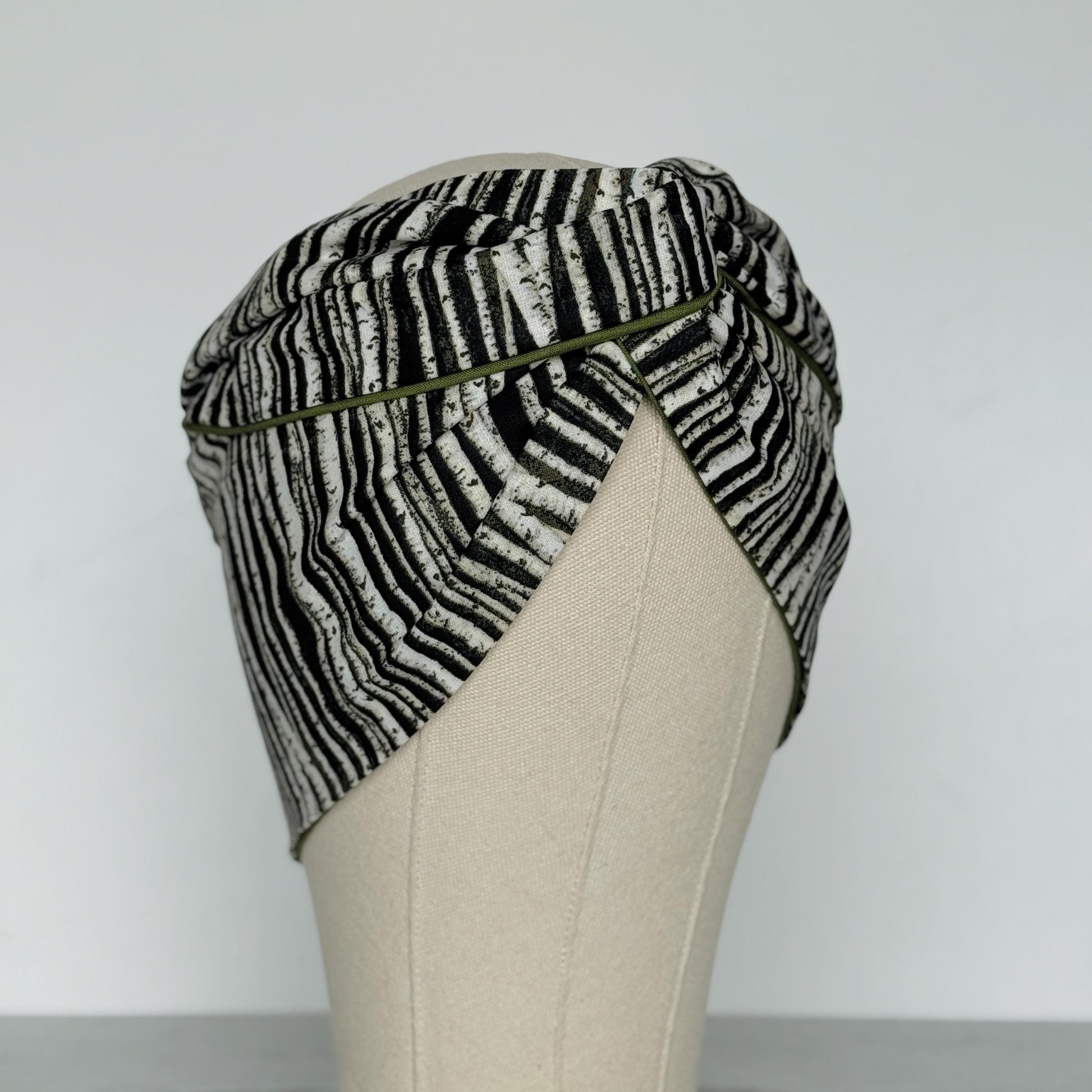 Extra Wide Reversible BENDABLE Wire Headband, Black White Green Striped Wired Head Wrap, Turban Accessories, Head Scarf, Bandana