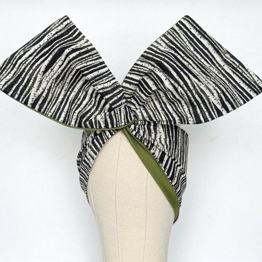 Extra Wide Reversible BENDABLE Wire Headband, Black White Green Striped Wired Head Wrap, Turban Accessories, Head Scarf, Bandana