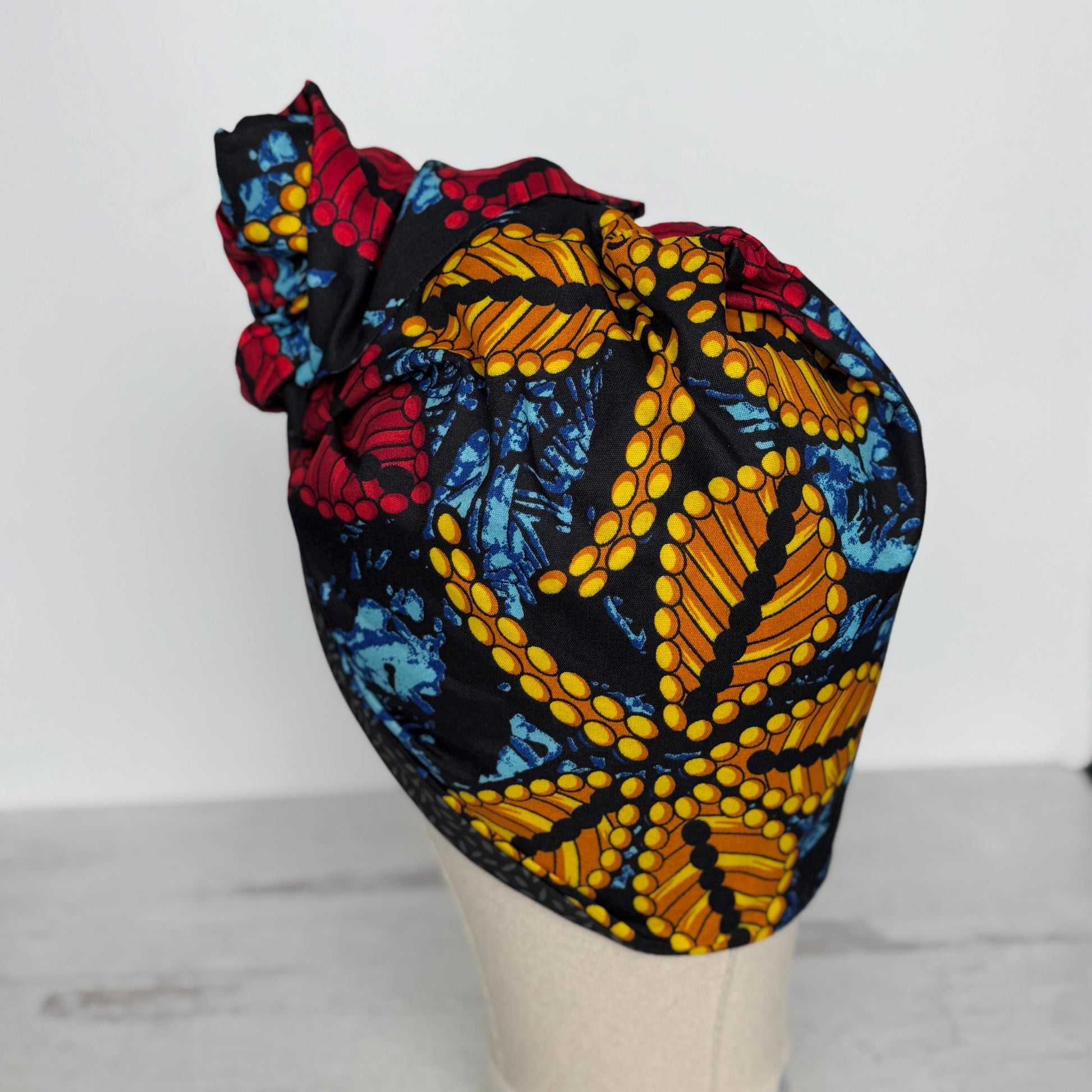 Full Turban Wire Headband, Reversible Extra Wide Red Black African Ankara Print Wired Headband, Fabric Head Wrap, Afro Boho Accessories