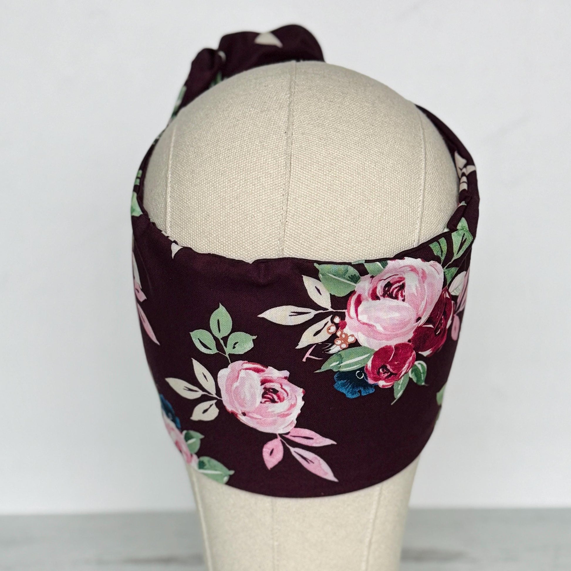 Extra Wide Bendable Wire Headband, FallBurgundy Pink Floral Wired Head Wrap For Women, Adjustable Turban, Autumn Winter Head Scarf