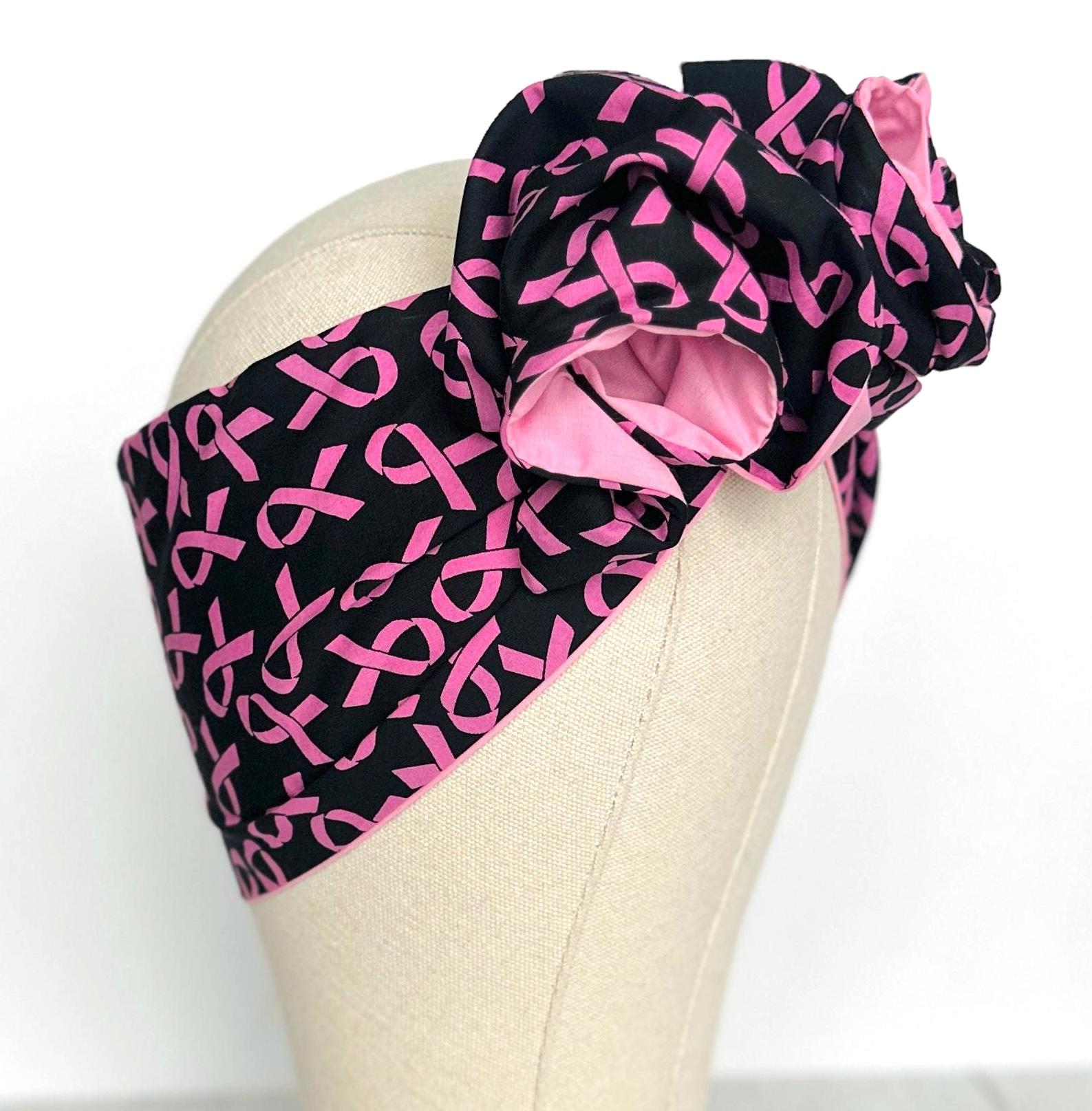 Extra Long Wide BENDABLE Reversible Wire Headband, Breast Cancer Pink Ribbon Batik Print, Wired Head Wrap Turban, Accessories For Women