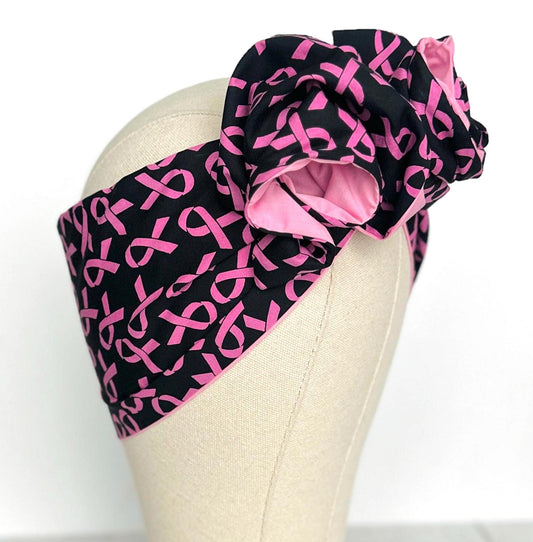 Extra Long Wide BENDABLE Reversible Wire Headband, Breast Cancer Pink Ribbon Batik Print, Wired Head Wrap Turban, Accessories For Women