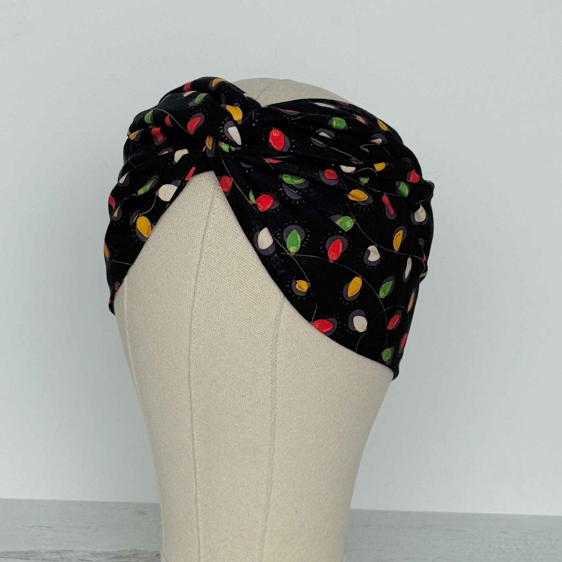 Extra Wide Adjustable Wire Headband, Black Colorful Christmas Light Print, Boho Wired Headband, Fabric Head Wrap, Turban, Bendable Scarf