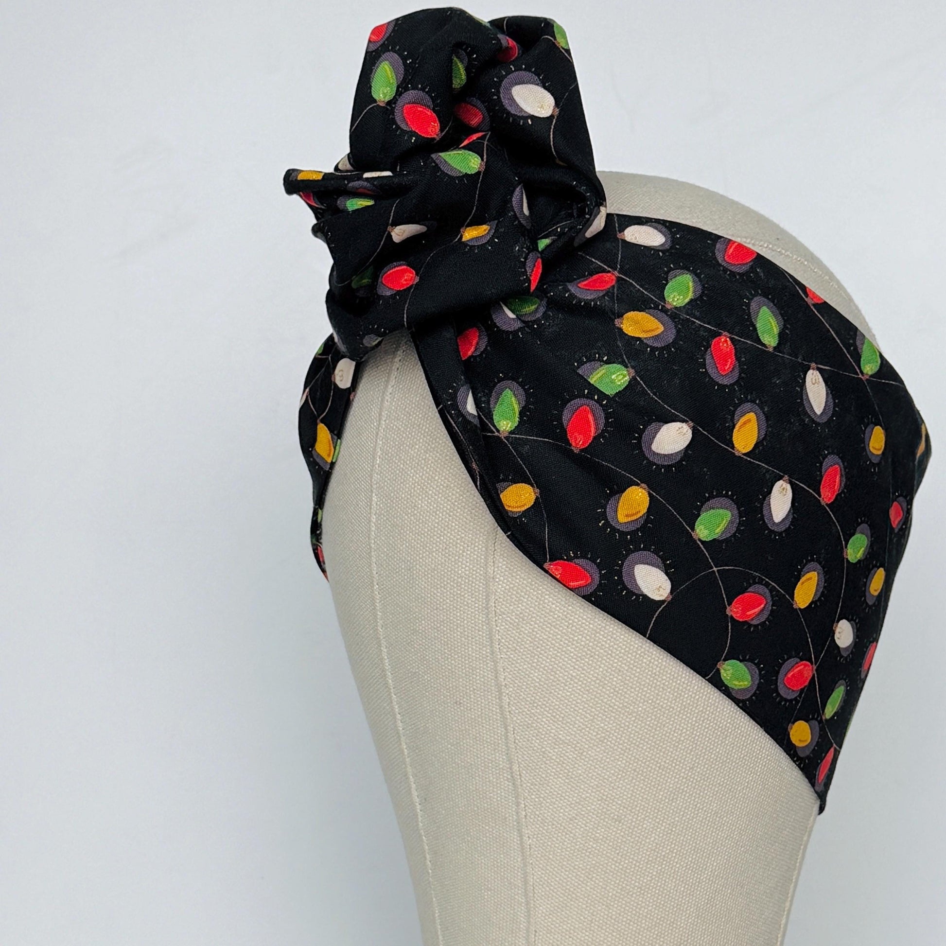 Extra Wide Adjustable Wire Headband, Black Colorful Christmas Light Print, Boho Wired Headband, Fabric Head Wrap, Turban, Bendable Scarf