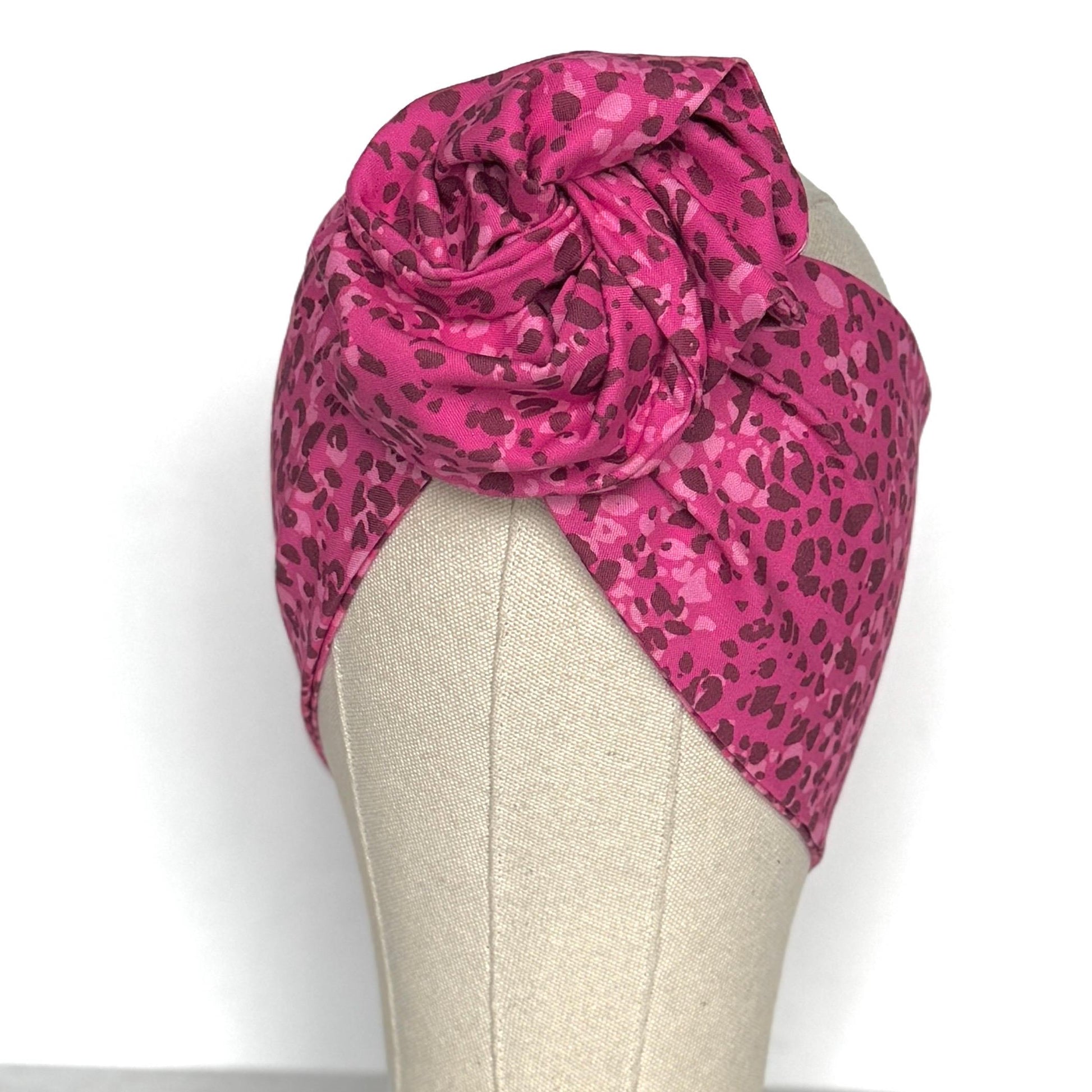 Extra Wide Adjustable Wire Headband, Pink White Leopard Animal Print, Boho Wired Headband, Fabric Head Wrap, Turban, Bendable Scarf, Bandana