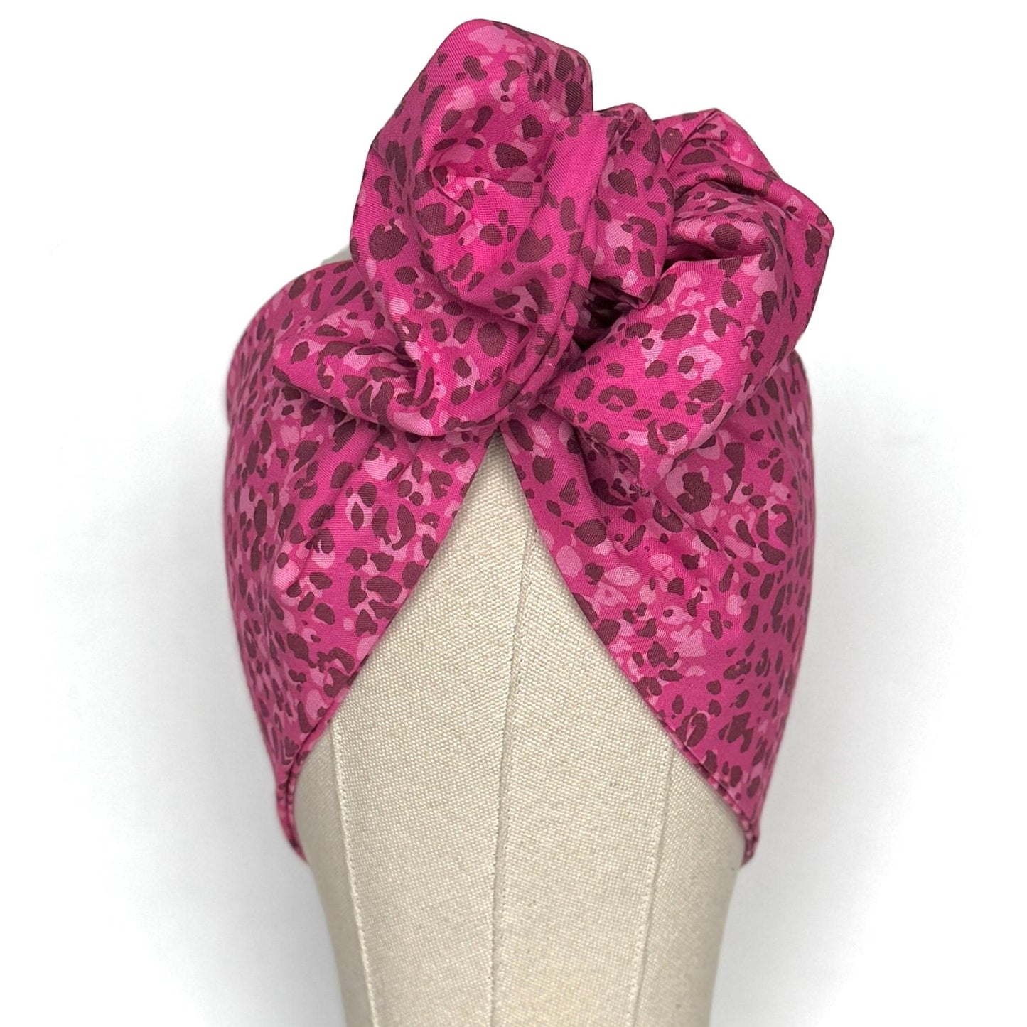 Extra Wide Adjustable Wire Headband, Pink White Leopard Animal Print, Boho Wired Headband, Fabric Head Wrap, Turban, Bendable Scarf, Bandana