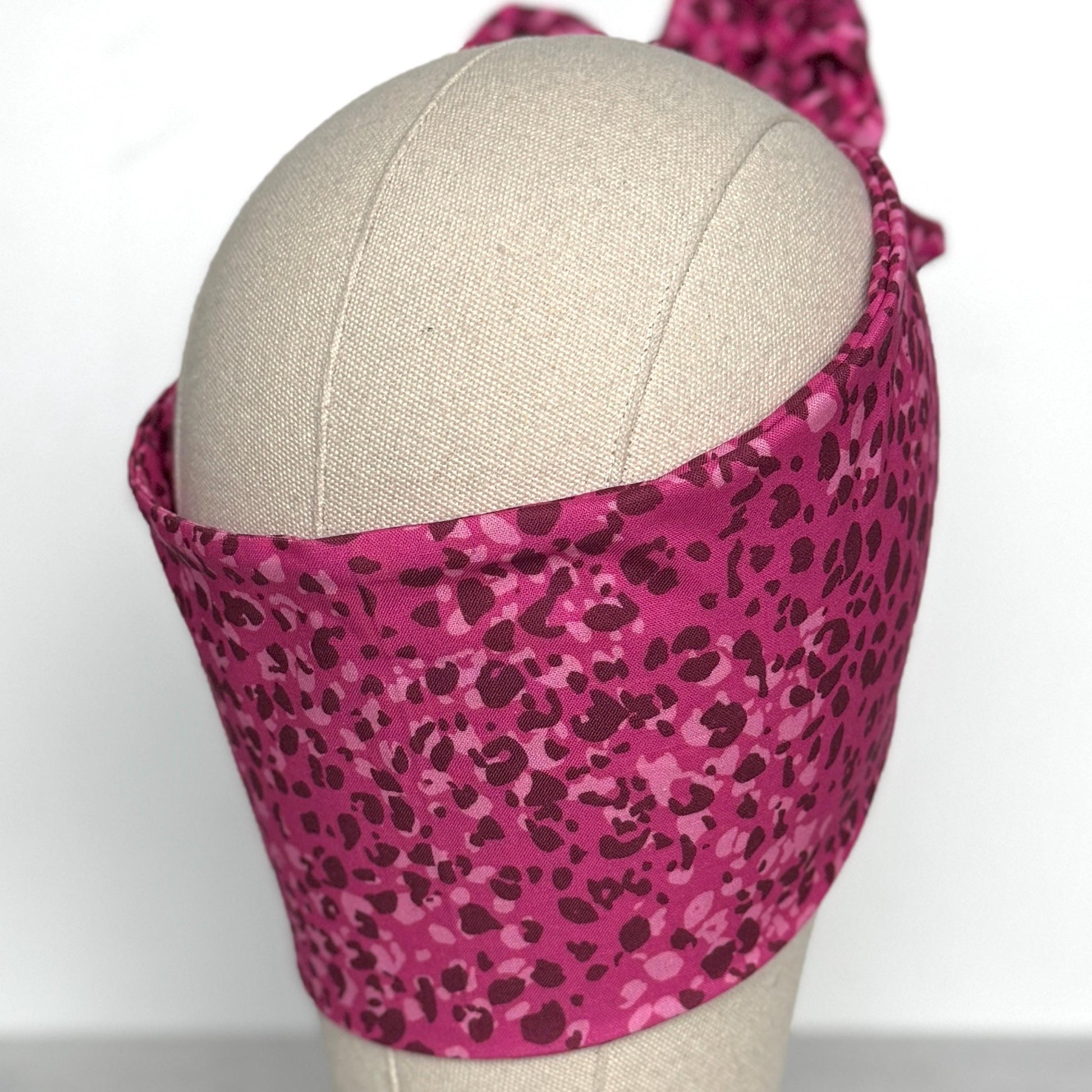 Extra Wide Adjustable Wire Headband, Pink White Leopard Animal Print, Boho Wired Headband, Fabric Head Wrap, Turban, Bendable Scarf, Bandana