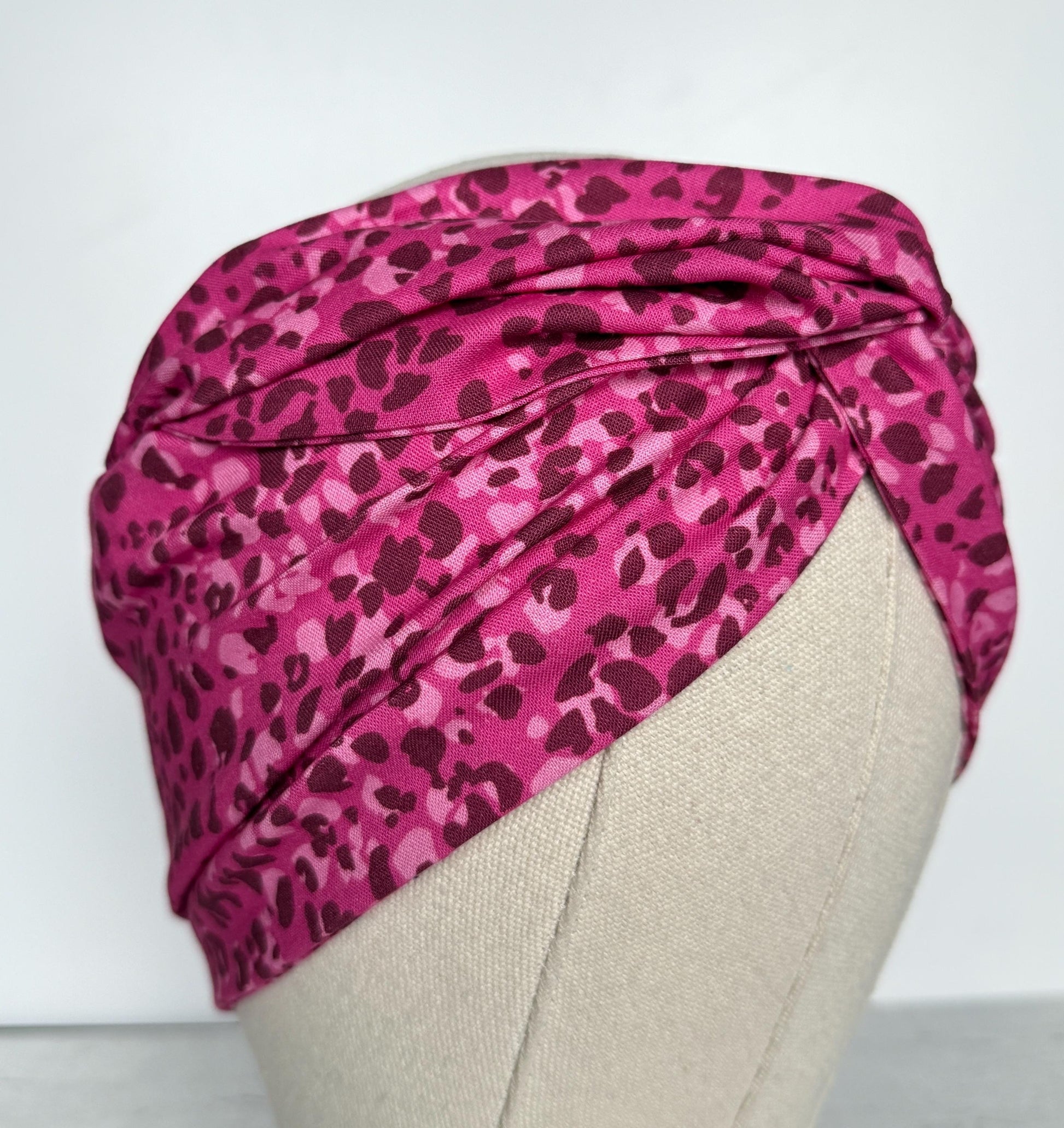 Extra Wide Adjustable Wire Headband, Pink White Leopard Animal Print, Boho Wired Headband, Fabric Head Wrap, Turban, Bendable Scarf, Bandana