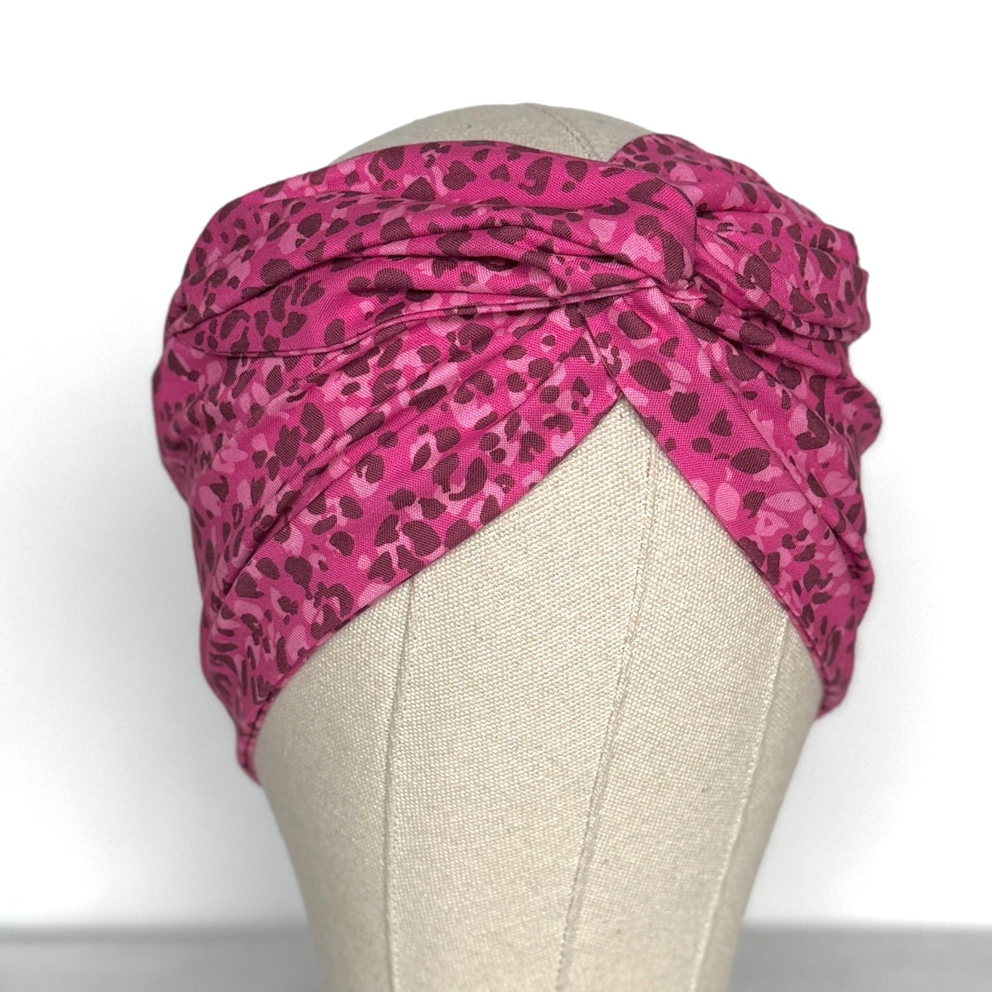 Extra Wide Adjustable Wire Headband, Pink White Leopard Animal Print, Boho Wired Headband, Fabric Head Wrap, Turban, Bendable Scarf, Bandana