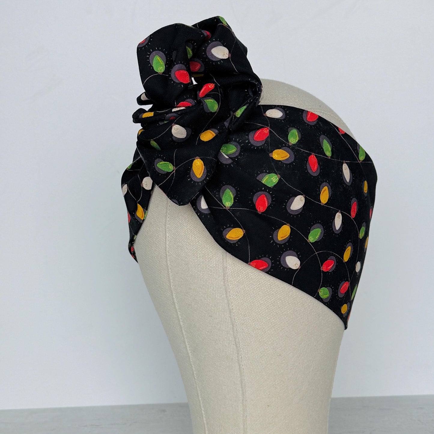 Extra Wide Adjustable Wire Headband, Black Colorful Christmas Light Print, Boho Wired Headband, Fabric Head Wrap, Turban, Bendable Scarf