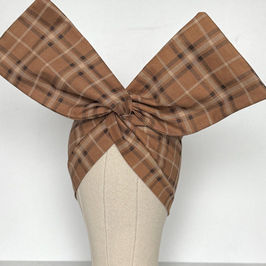 Extra Wide Adjustable Wire Headband, Brown Black Plaid Print, Boho Wired Headband, Fabric Head Wrap, Turban, Gift for Her, Bendable Scarf