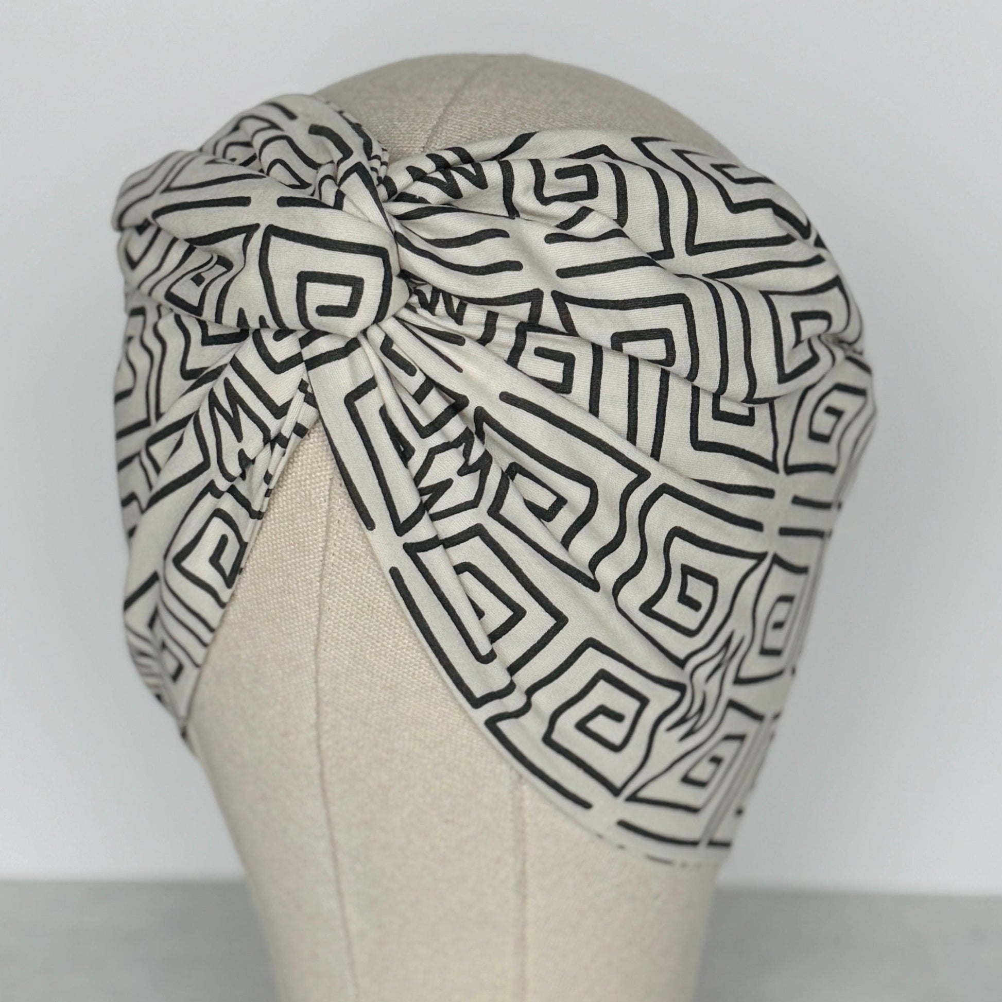 Extra Wide Adjustable Wire Headband, Off White Black Tribal Print, Boho Wired Headband, Fabric Head Wrap, Turban, Gift idea, Bendable Scarf
