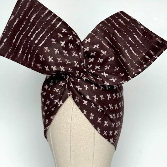 Extra Wide Adjustable Wire Wrap, Ankara Wired Headband, Brown White African Fabric Head Wrap, Ankara Afro Boho Turban, Bandana