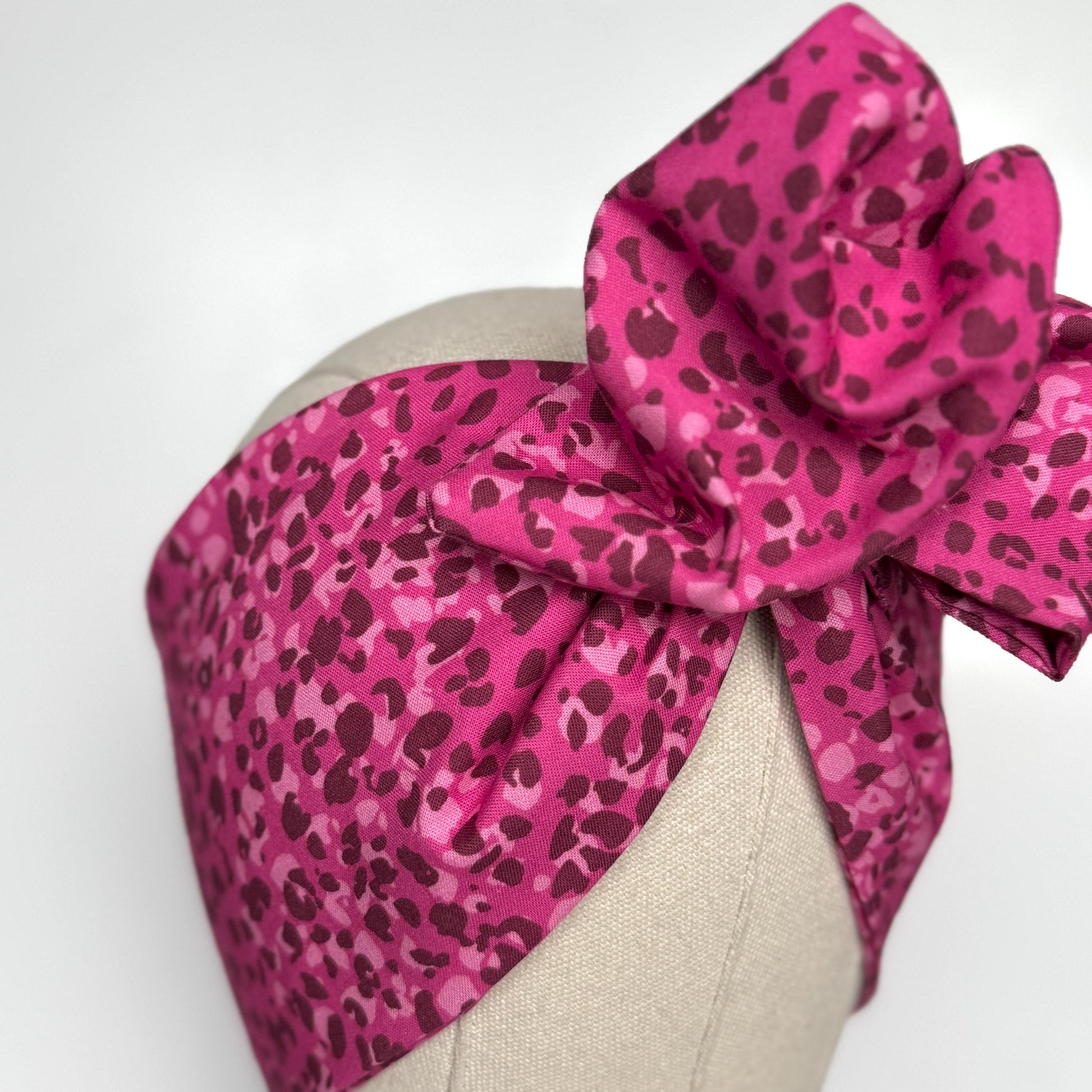 Extra Wide Adjustable Wire Headband, Pink White Leopard Animal Print, Boho Wired Headband, Fabric Head Wrap, Turban, Bendable Scarf, Bandana