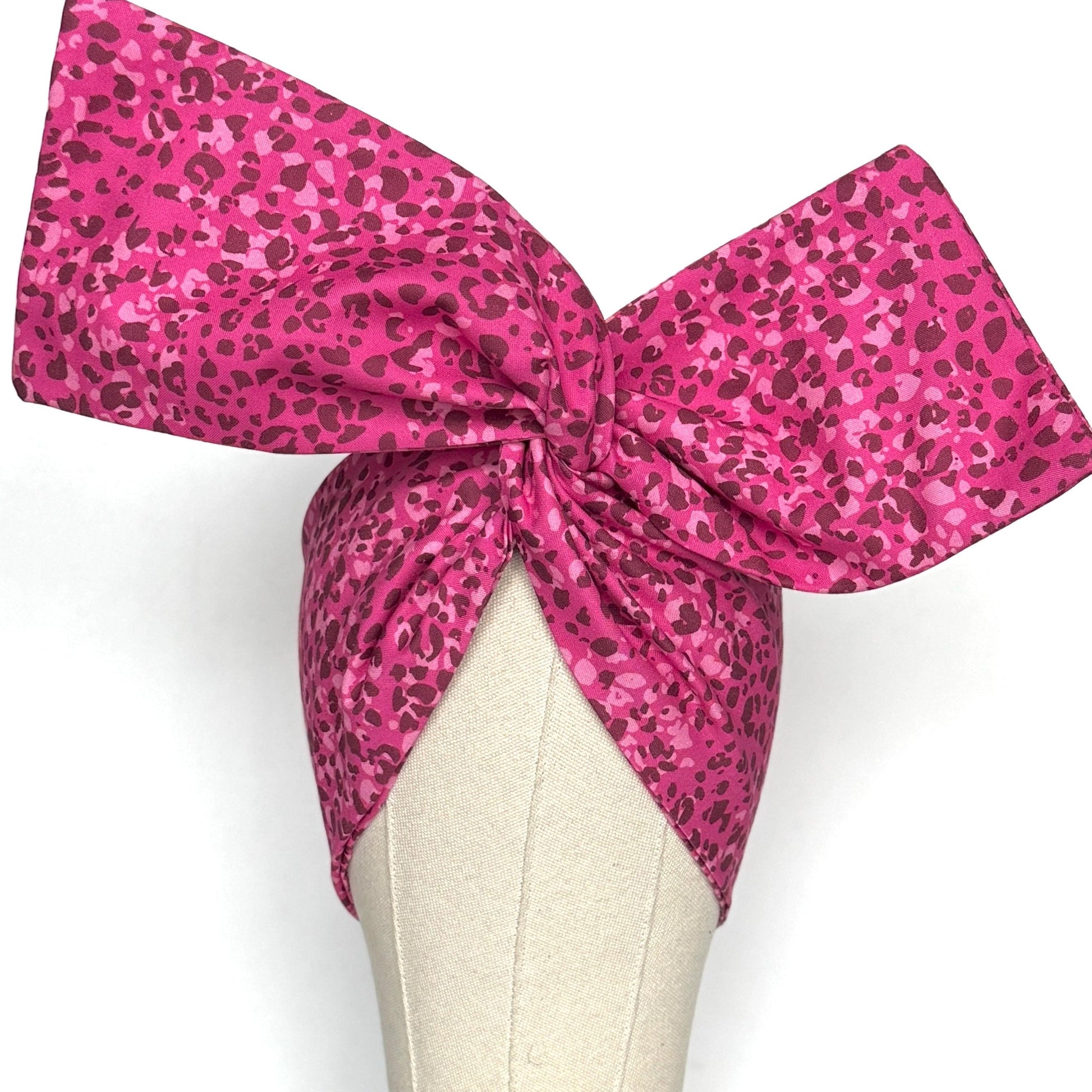 Extra Wide Adjustable Wire Headband, Pink White Leopard Animal Print, Boho Wired Headband, Fabric Head Wrap, Turban, Bendable Scarf, Bandana