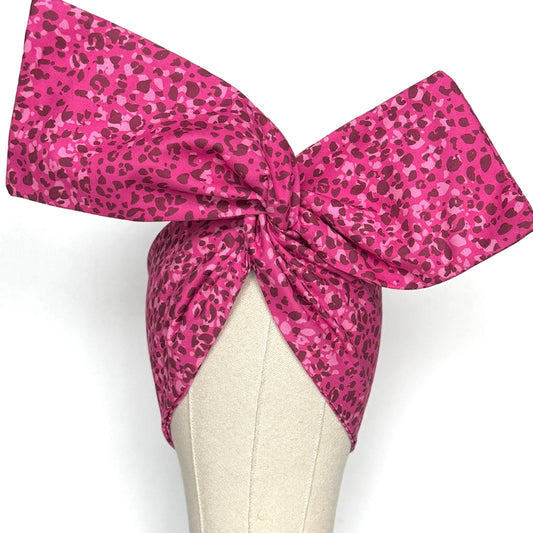 Extra Wide Adjustable Wire Headband, Pink White Leopard Animal Print, Boho Wired Headband, Fabric Head Wrap, Turban, Bendable Scarf, Bandana
