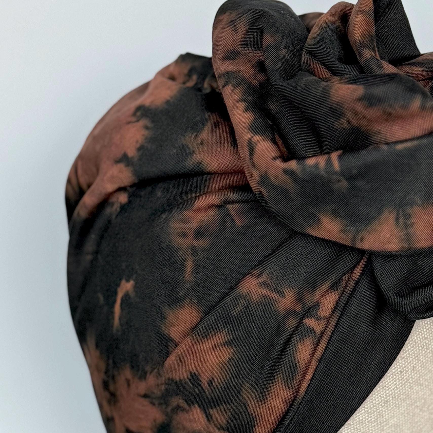 Full Turban Reversible Wire Headband, Hand Dyed Extra Wide Black Brown Wired Headband, Tie Dyed Fabric Head Wrap, Afro Boho Accessories