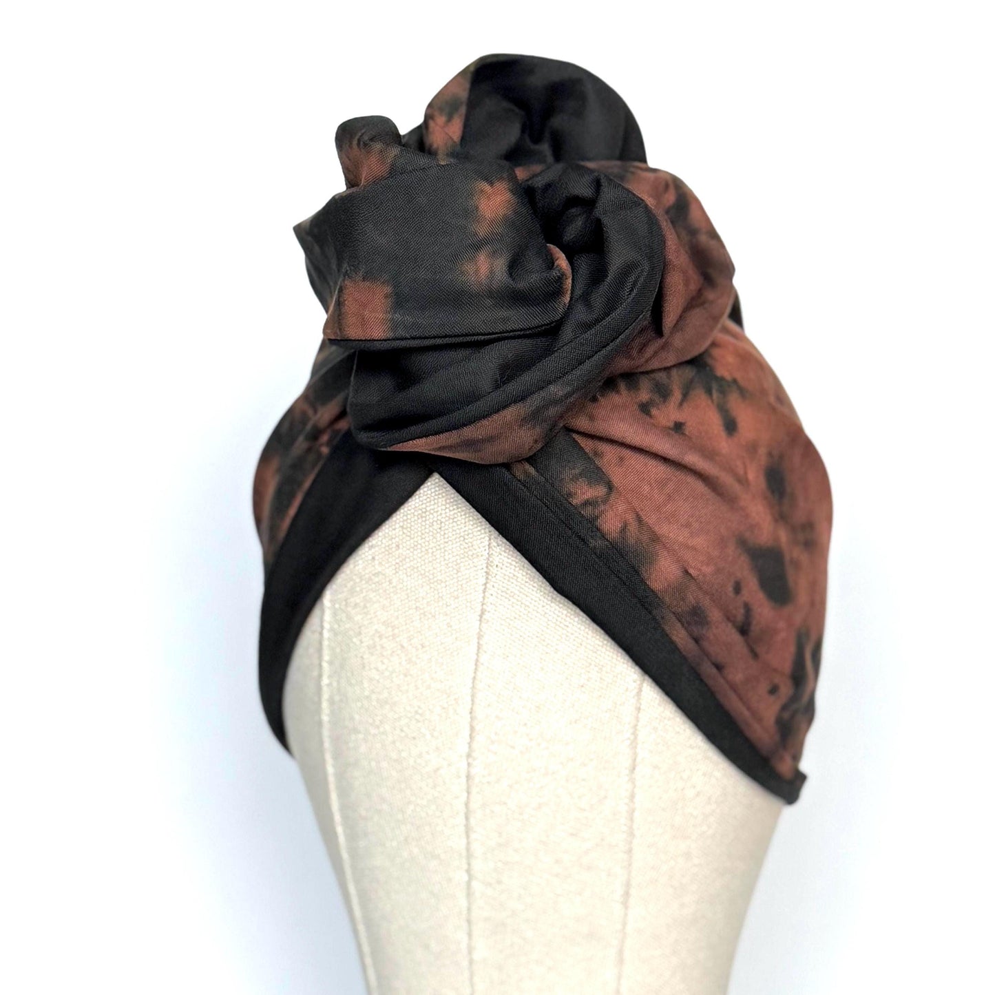 Full Turban Reversible Wire Headband, Hand Dyed Extra Wide Black Brown Wired Headband, Tie Dyed Fabric Head Wrap, Afro Boho Accessories